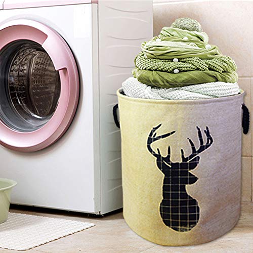 Foldable Cotton Linen Storage Basket - Large Capacity Laundry Hamper with Forest Deer Pattern for Toys, Clothes & Home Organization | Perfect for Nursery, Bedroom & Laundry Room