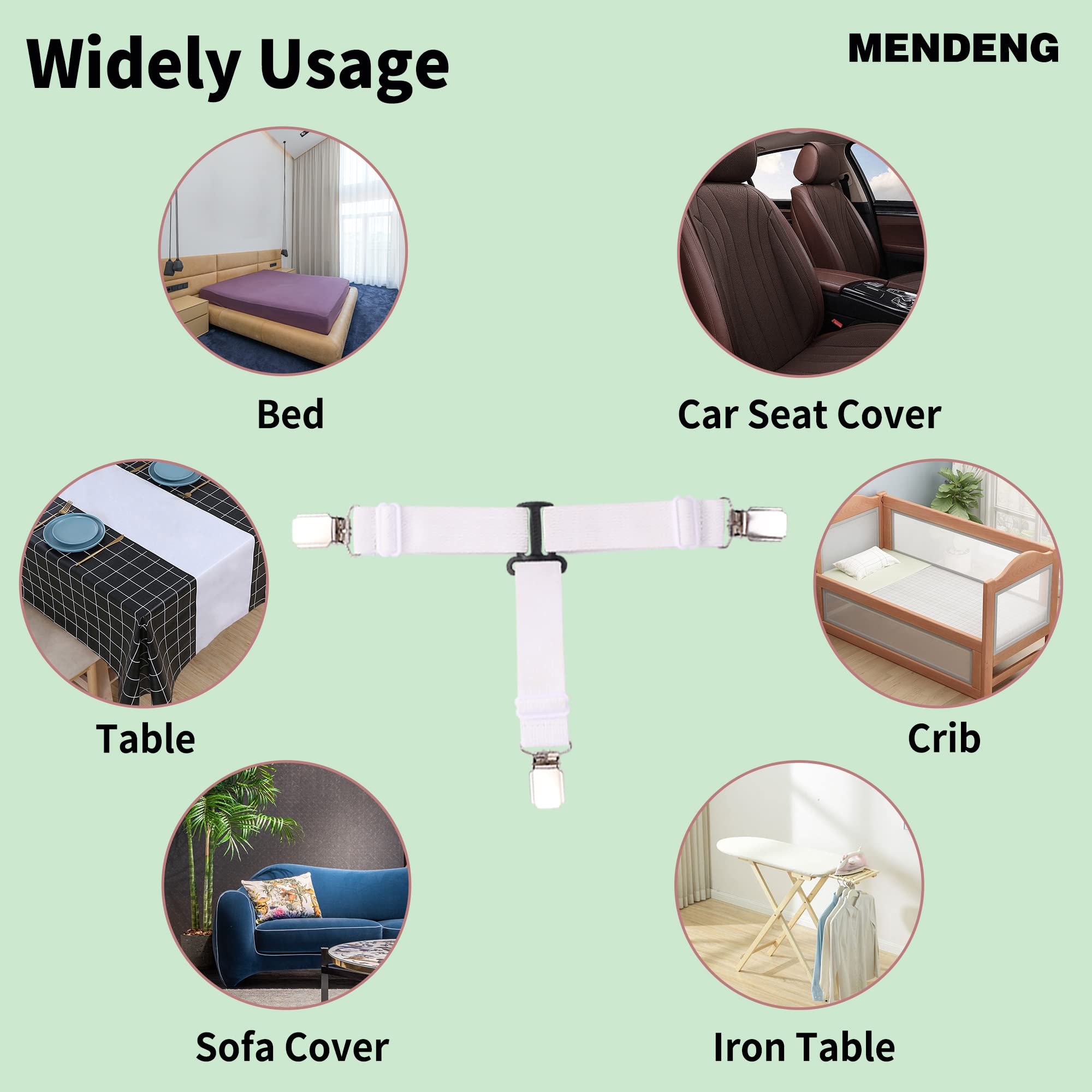Queen & King Size Fitted Sheet Straps - 4PCS White Bed Sheet Holders for Corners | Secure Mattress Grippers & Suspenders | Perfect for Deep Pocket Sheets, Adjustable Beds & Guest Rooms