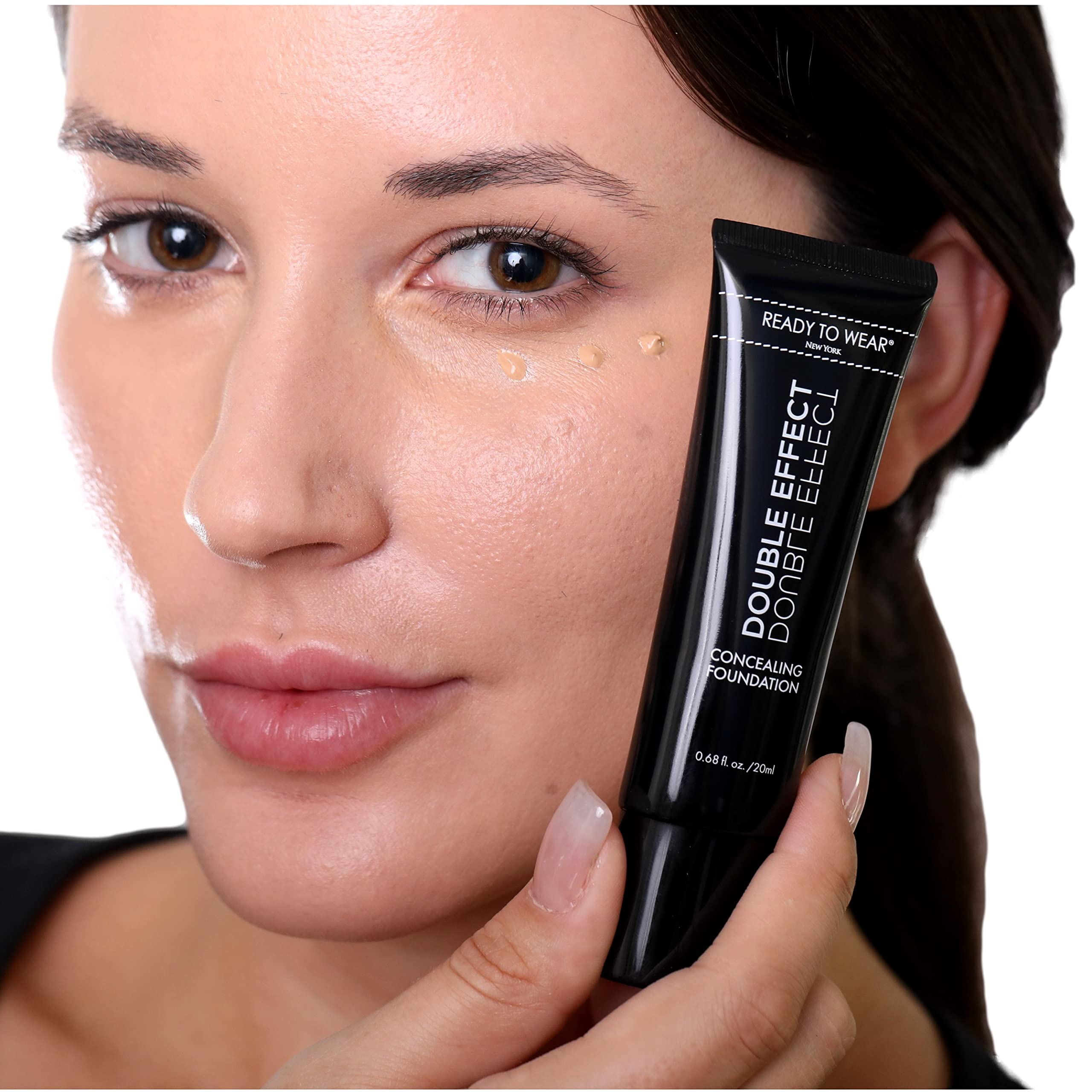 Double Effect Concealing Foundation - Made in Italy, Medium Shade with Bonus 2-Sided Brush | Full Coverage, Long-Lasting Wear for Flawless Skin | Perfect for Daily Use, Special Occasions & Photo Shoots