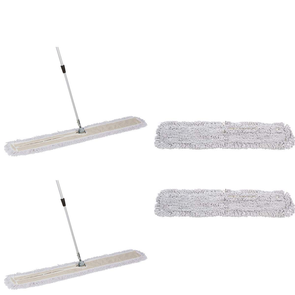 60 Inch Dust Mop with Extendable Metal Handle - 2 Mop Sets & 2 Refills Bundle for Hardwood Floors, Tile & Laminate - Long Reach Cleaning for Home, Office & Commercial Spaces