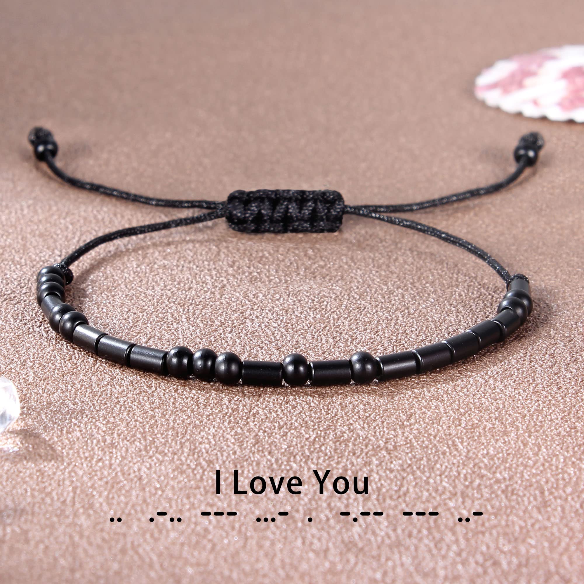 Morse Code Bracelet for Women & Men - Adjustable Black Braided Leather Bracelet - Inspirational Gift for Her, Best Friend, Sister, Daughter, Mom, Dad - Birthday, Christmas Jewelry - Perfect for Daily Wear, Motivational Gifts & Special Occasions
