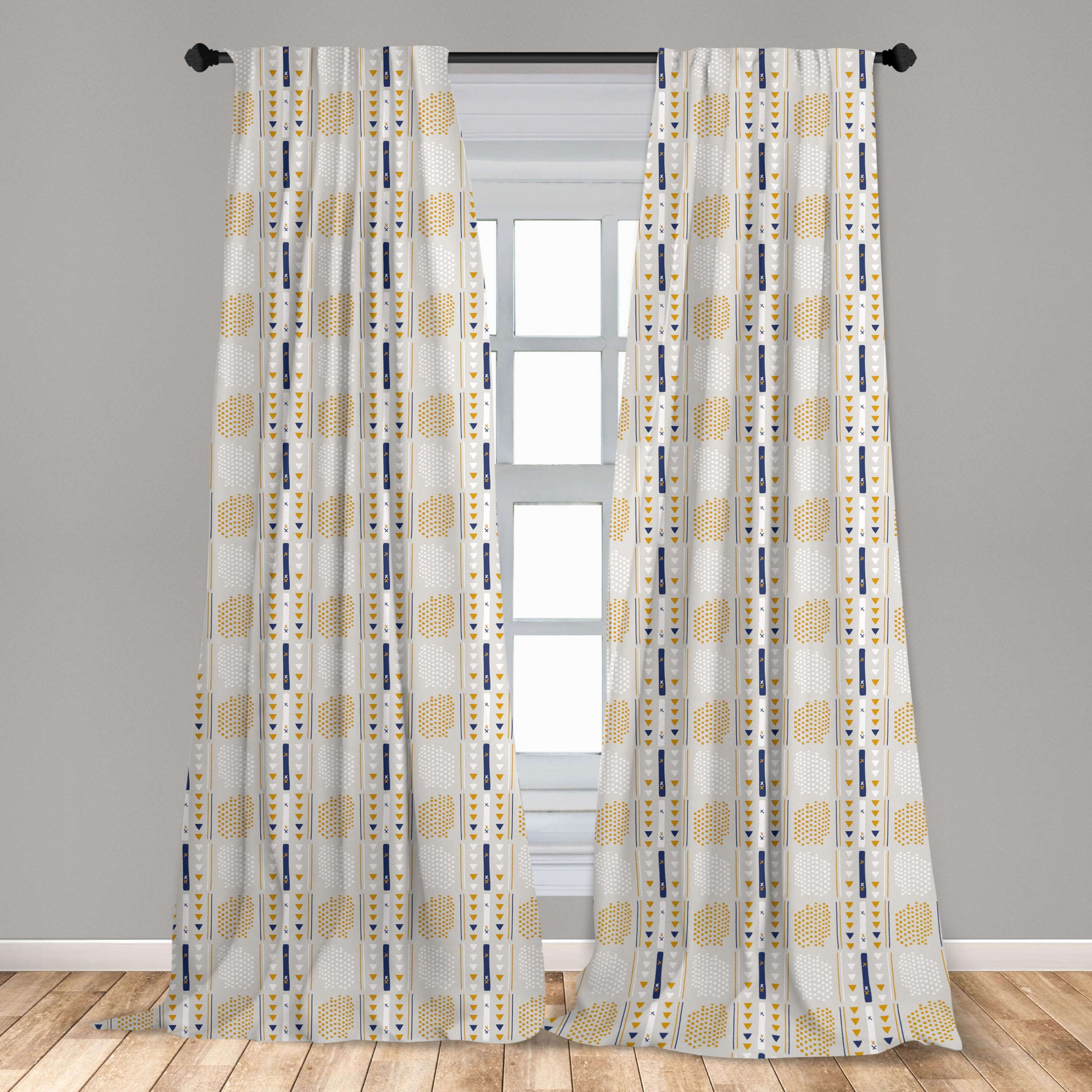 Ambesonne Yellow White Curtains, Abstract Geometric Window Panels 28x84