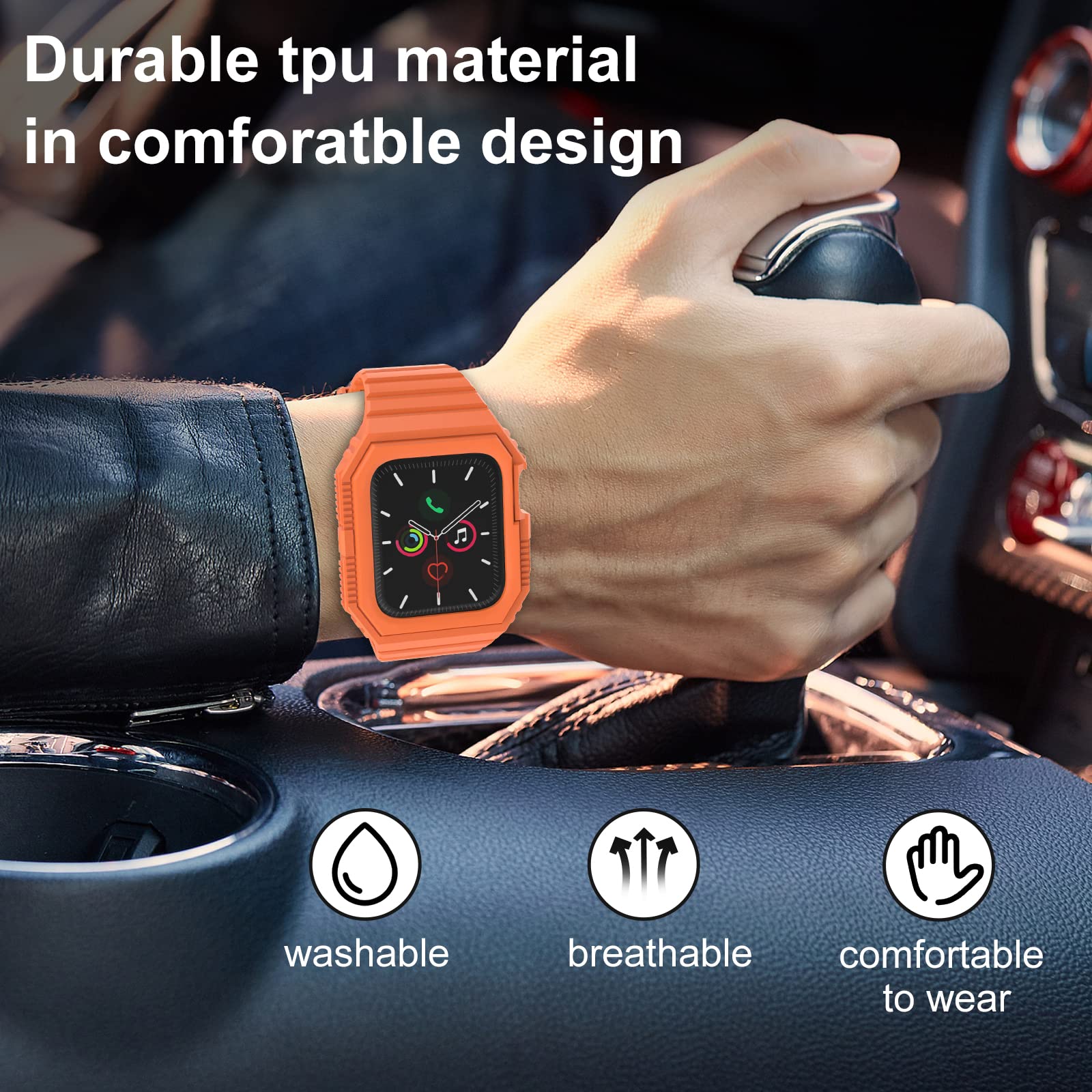 Premium Apple Watch Bands Compatible with 38mm 40mm 42mm 44mm - Durable TPU Sport Strap with Rugged Bumper Case for Series 7/6/5/4/SE/3/2/1 - Perfect for Workouts, Running & Outdoor Activities (Men & Women)