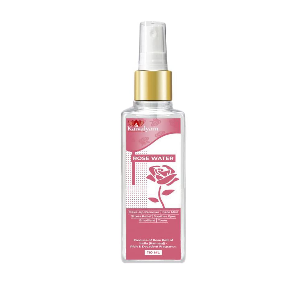 Kaivalyam Rose Water (110ML) - Hydrating Facial Toner for Glowing Skin | Natural & Organic Rosewater for Face, Hair & Body Care