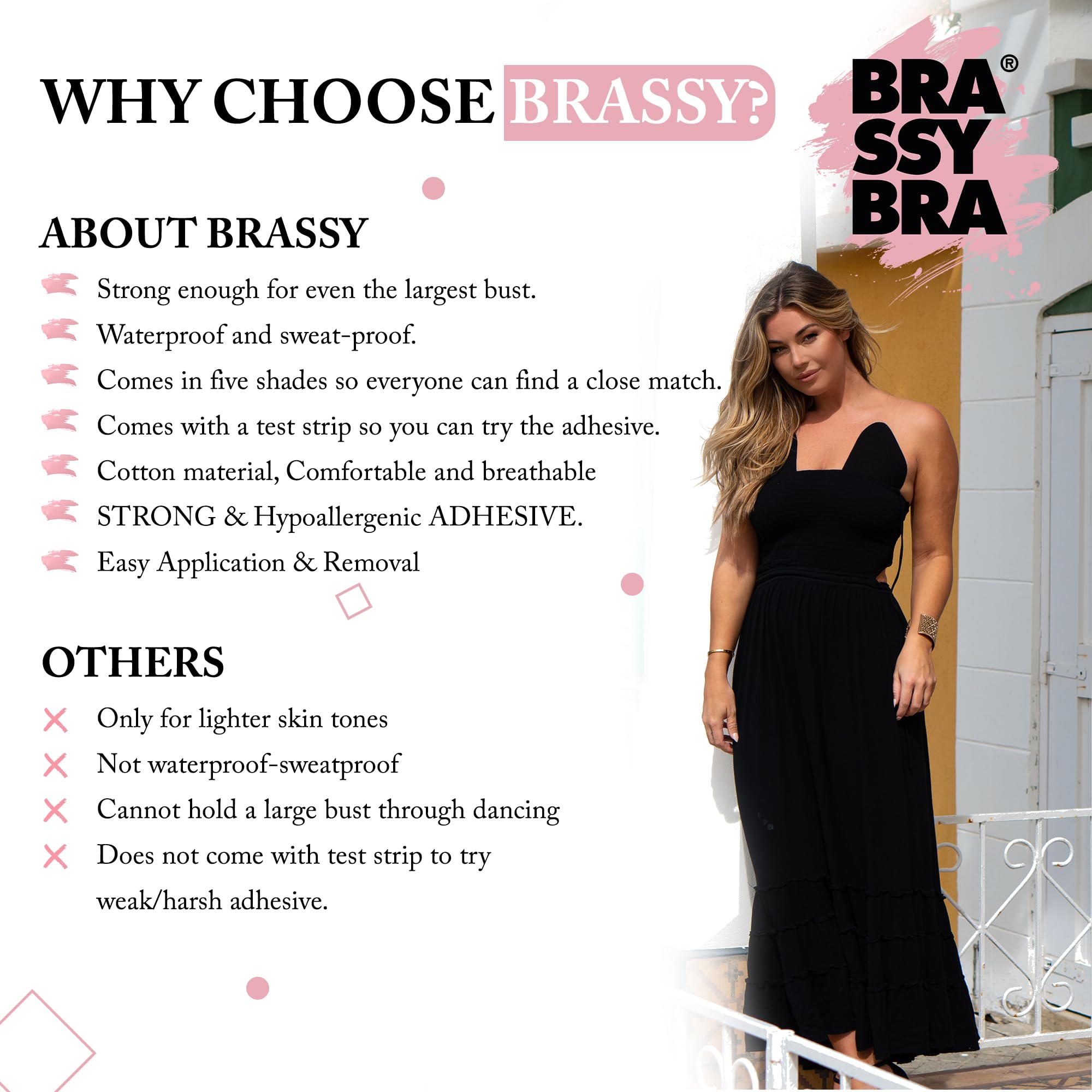 BrassyBra Strapless Boob Tape for A-G Cups - Strong Adhesive Breast Lift Tape for Backless Dresses, Plunging Necklines & Special Occasions