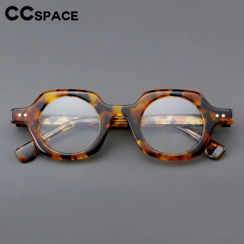 CCspace Unisex Full Rim Flat Top Round Acetate Eyeglasses 301253 - Retro Style Glasses for Men & Women - Perfect for Reading, Fashion & Everyday Wear