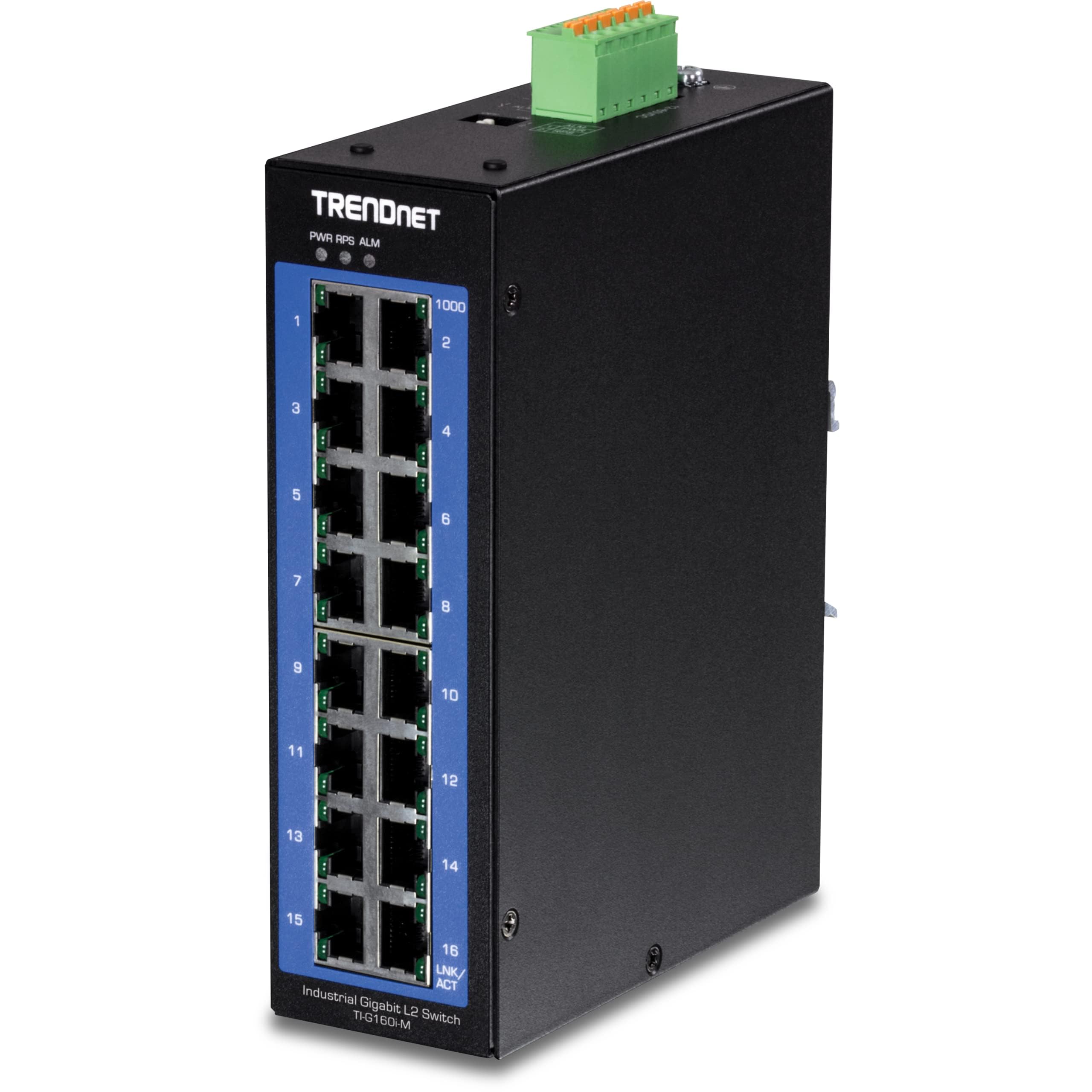 TRENDnet 16-Port Industrial Gigabit L2 Managed DIN Rail Switch - 16x Gigabit Ports, Wide Temperature Layer 2 Switch, 32Gbps Switching Capacity, Lifetime Protection (Black, TI-G160i-M) - Perfect for Industrial Automation, Smart Factories & Harsh Environments