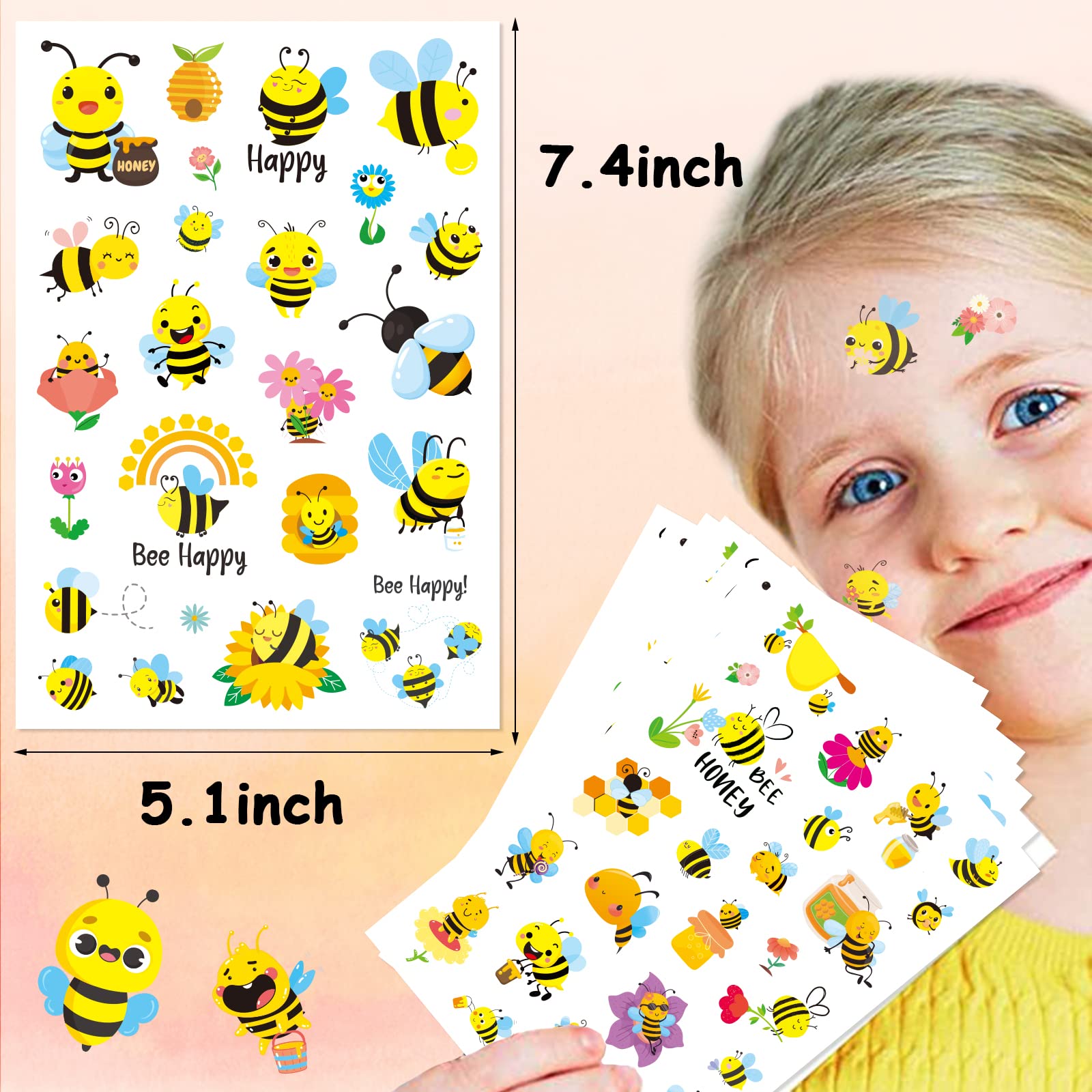 505 Cute Bumble Bee Temporary Tattoo Stickers - Waterproof Fake Tattoos for Kids Birthday Parties, Summer Festivals & Fairy Themed Events - Bulk Party Favors, Goodie Bag Fillers & DIY Craft Supplies