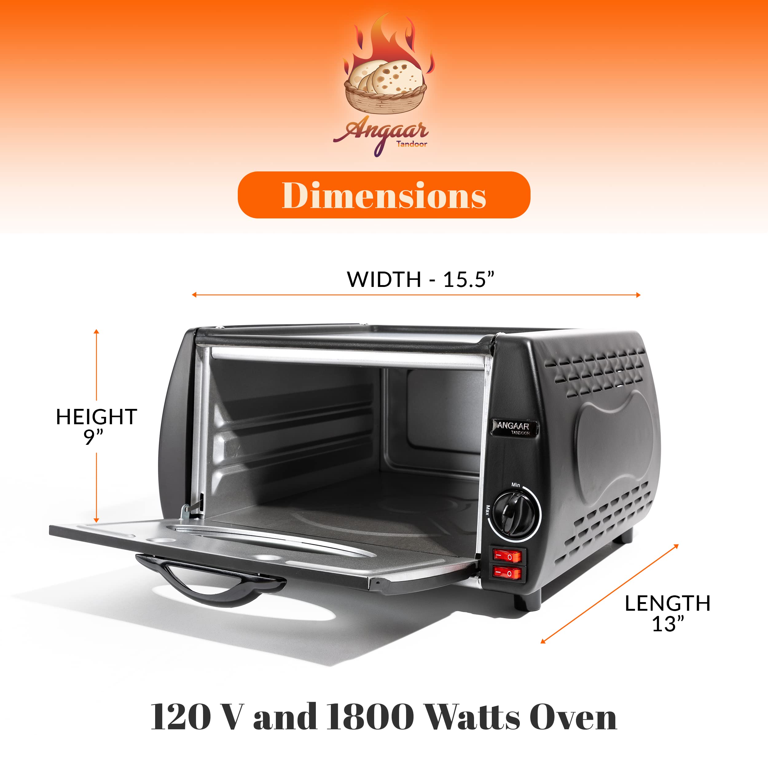 Mini Tandoor Oven - Electric Angaar Tandoor & 4-Minute Pizza Maker | Portable Tabletop Oven for Tandoori Roti, Naan, Kebabs & More | Perfect for Home Kitchens, Outdoor Cooking & Indian Cuisine Lovers