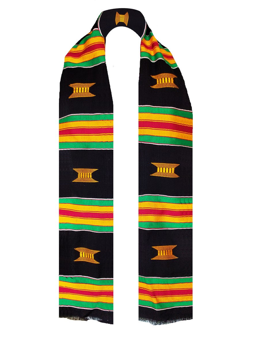 Black and Gold Handwoven Kente Cloth Graduation Stole - Authentic African Heritage Sash DP2169BLK | Perfect for Graduation Ceremonies, Cultural Events & African Pride Celebrations