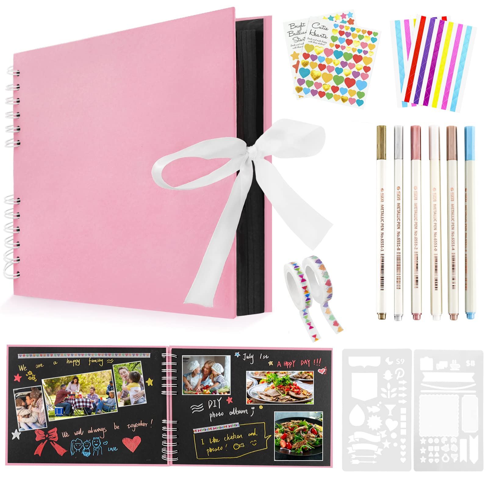 Premium 11.5 x 8.5 Inch Scrapbook Album with 80 Black Pages - DIY Memory Book for Couples, Wedding, Anniversary & Birthday - Includes Accessories (Pink) | Perfect for Photo Preservation, Gift Giving & Creative Projects