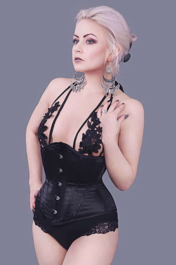 Black Satin Steel Boned Corset for Women - Waist Training & Shapewear - Perfect for Burlesque, Cosplay & Evening Wear