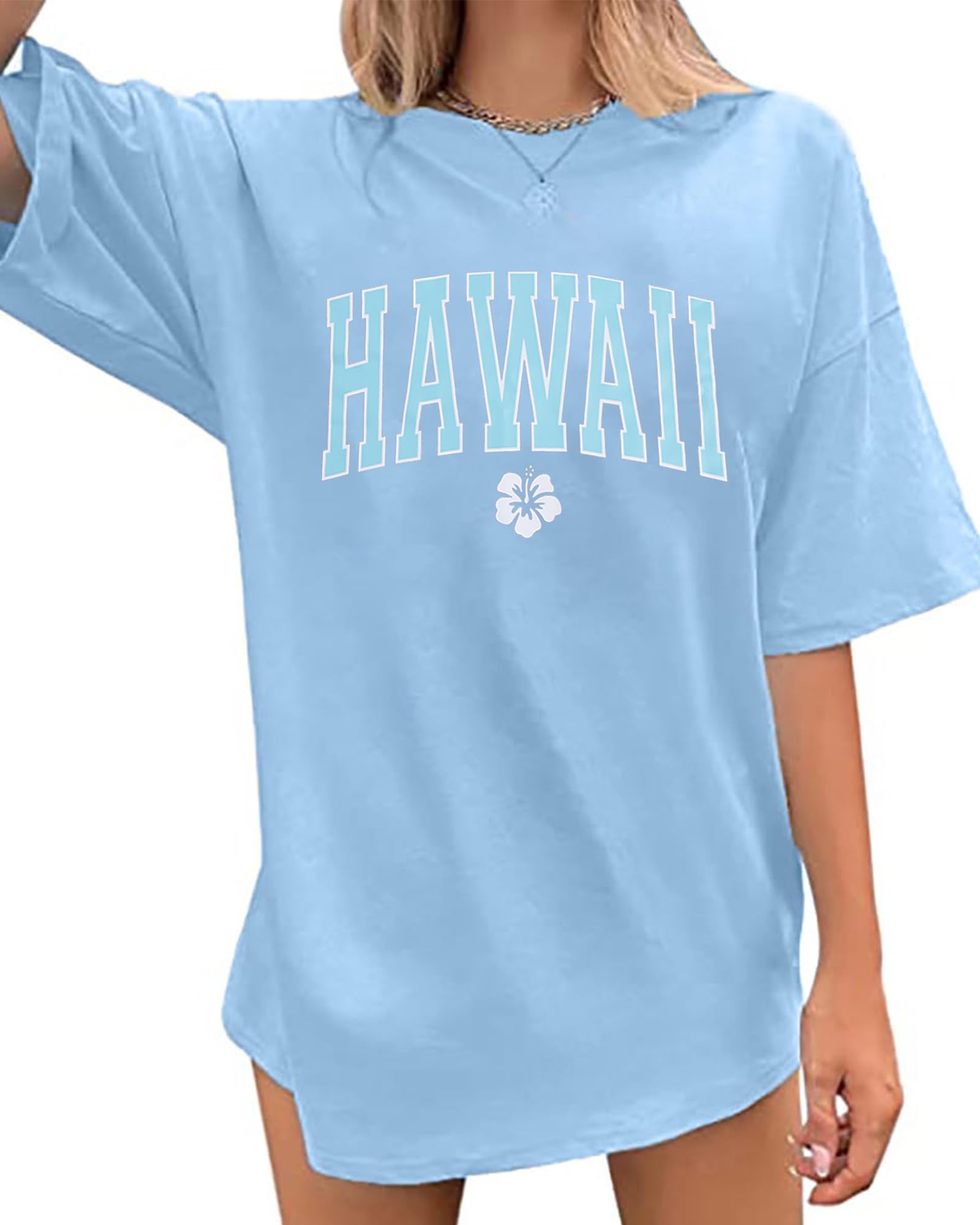 Trendy Oversized Graphic Tees for Women - Hawaiian Hibiscus Print Short Sleeve Shirts, Casual Crew Neck Loose Fit Summer Tops for Beach Vacation, Streetwear & Everyday Comfort