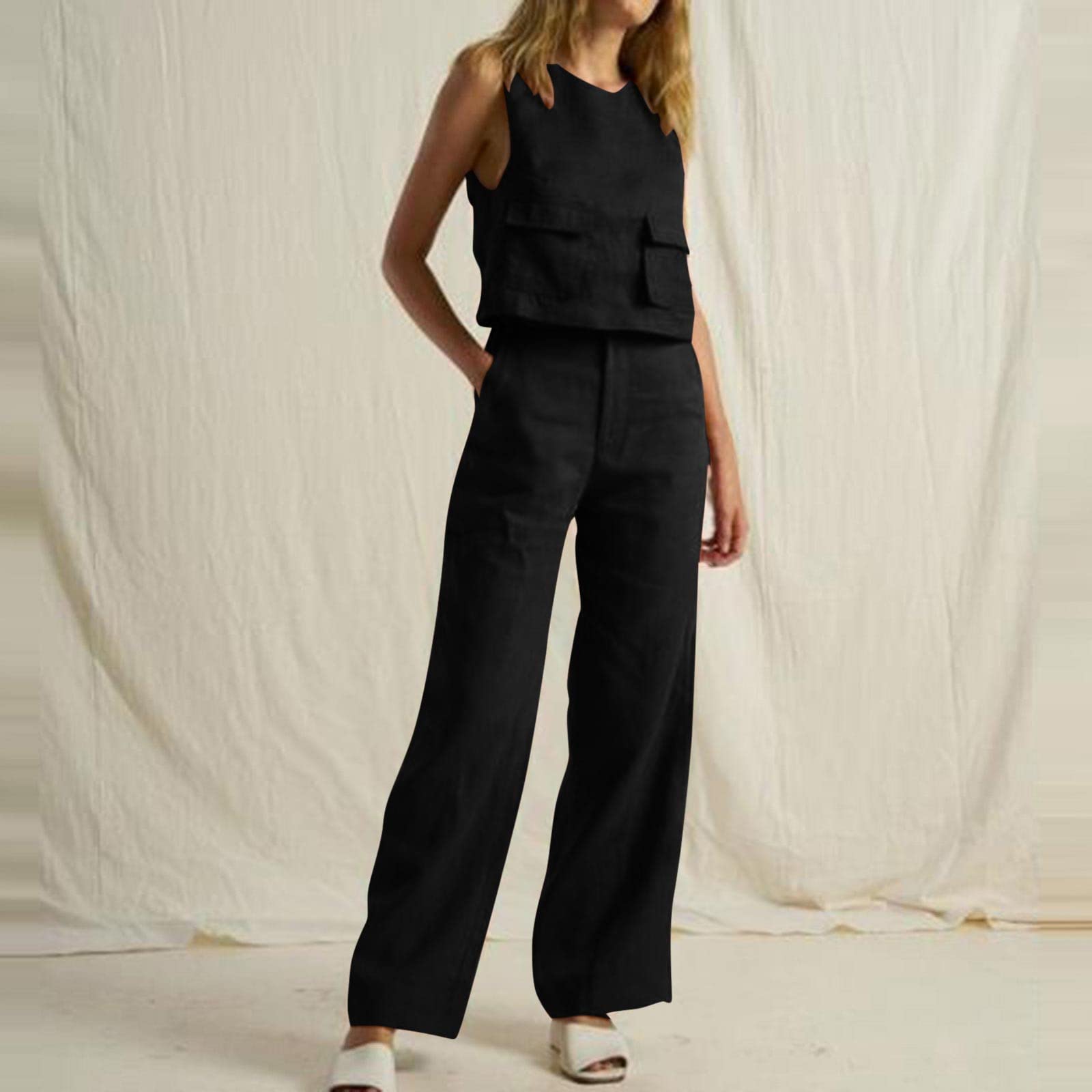 Women's Lounge Wear Gift Sets - 100% Cotton Linen Casual Outfits with Wide Leg Pants & Jogging Suits | Perfect for Relaxing at Home, Yoga, and Weekend Comfort