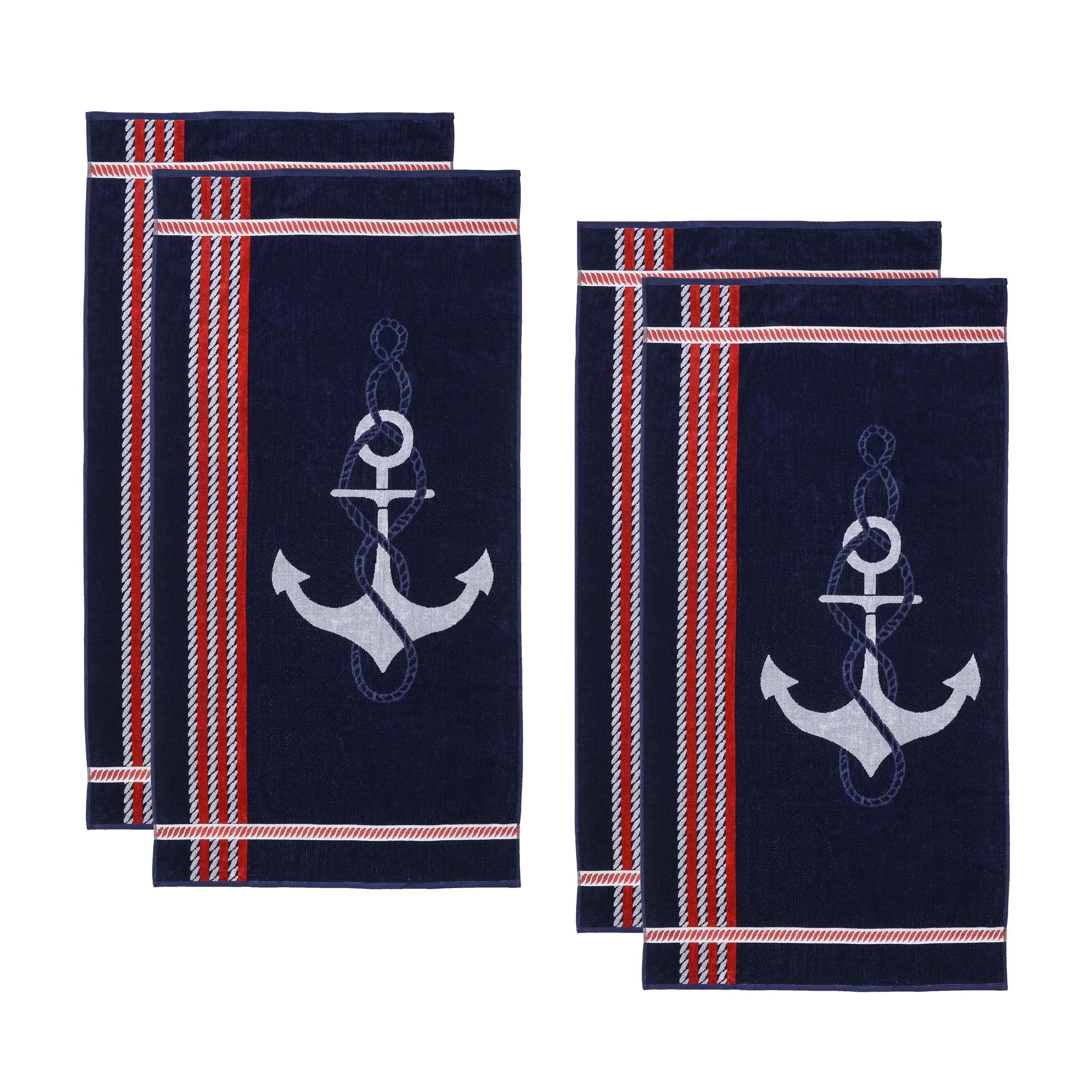Premium 4-Piece Oversized Beach Towel Set - Soft & Absorbent Anchor Cotton Towels for Pool, Beach, Yoga & Picnic - Quick Dry & Stylish