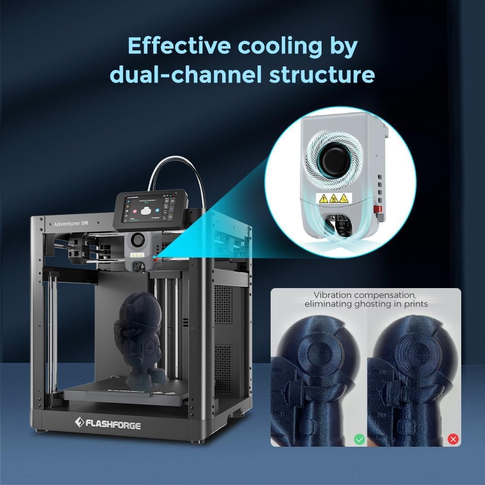 FLASHFORGE Adventurer 5M 3D Printer - Auto Leveling FDM 3D Printer with 600mm/s High Speed, Quick Detachable 280°C Nozzle, Vibration Compensation, 220x220x220mm Build Volume - Perfect for Home, Office & Educational 3D Printing Projects