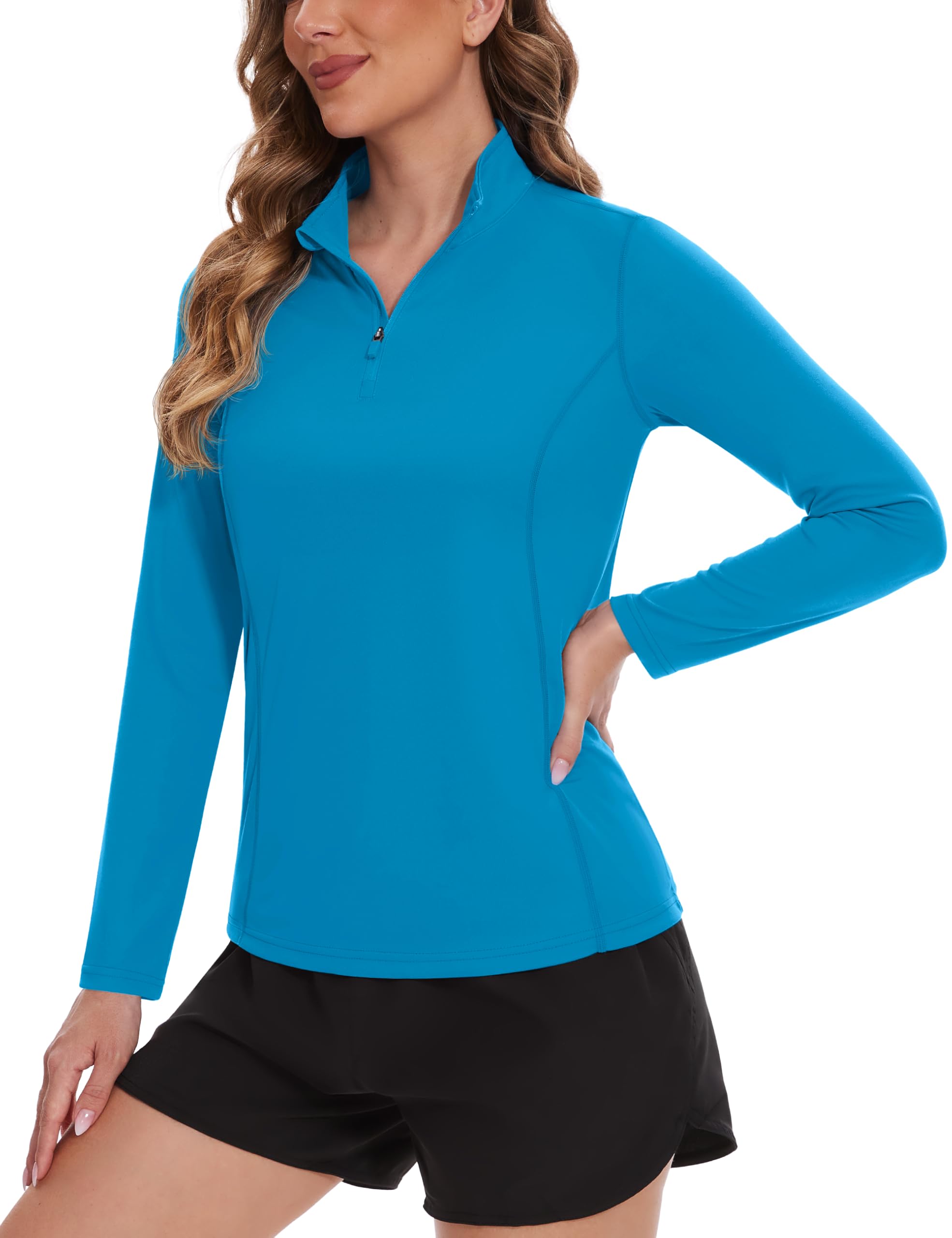 TACVASEN Women's UPF 50+ UV Protection Long Sleeve Quarter Zip Pullover - Lightweight Golf Shirt & Workout Top for Outdoor Activities, Hiking & Travel