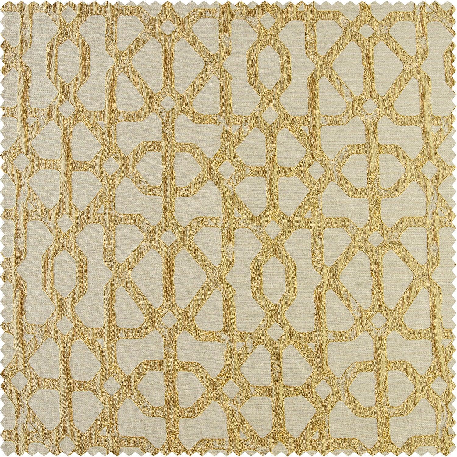 Metro Gold Geometric Faux Silk Jacquard Fabric Swatch - Luxury Home Decor Upholstery & Curtain Material for Elegant Interior Design