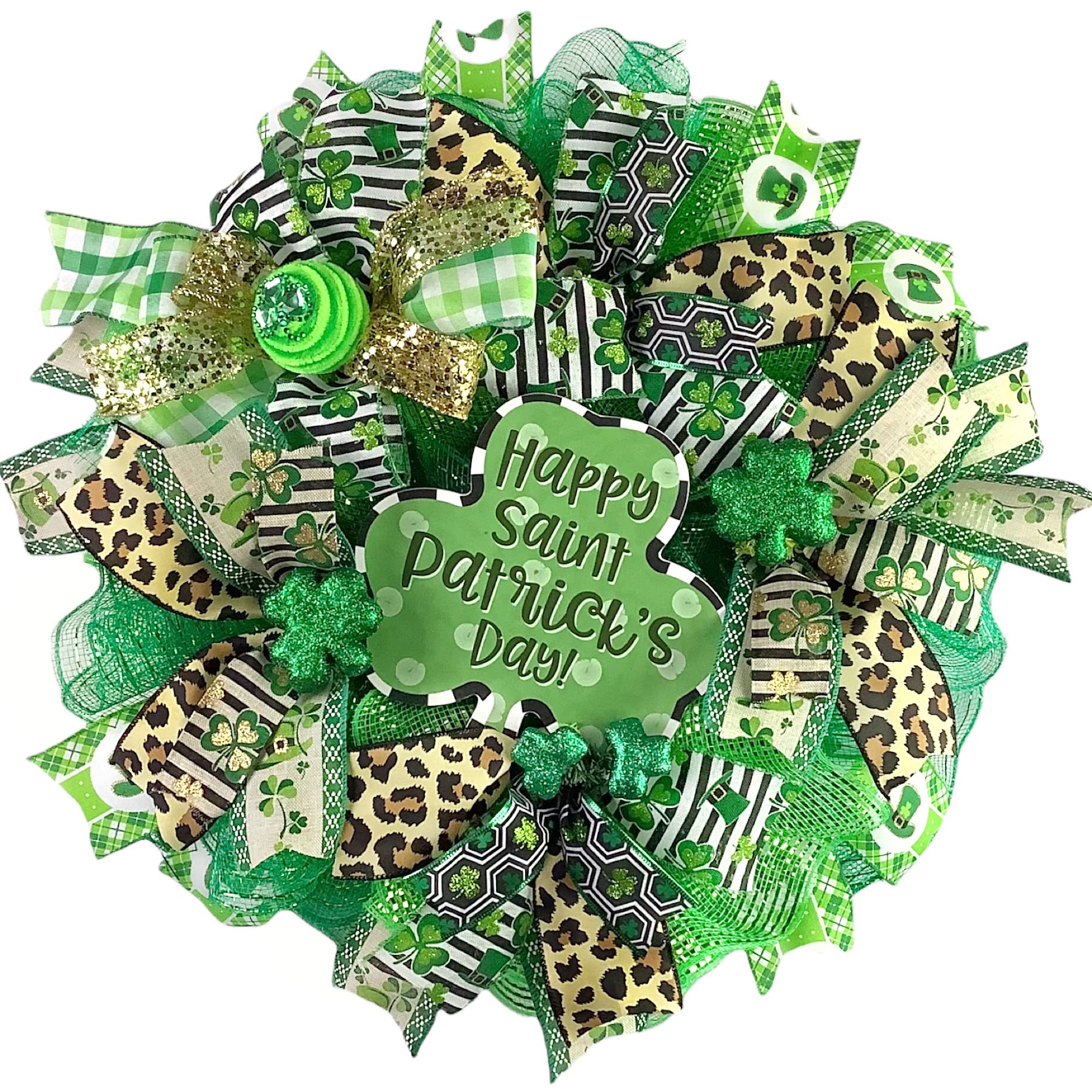 Handmade St. Patrick's Day Wreath with Whimsical Shamrock - Green Front Door Decor for Outdoor & Indoor Use - Perfect for Saint Patrick's Day Party, Home Decor & Irish Themed Celebrations