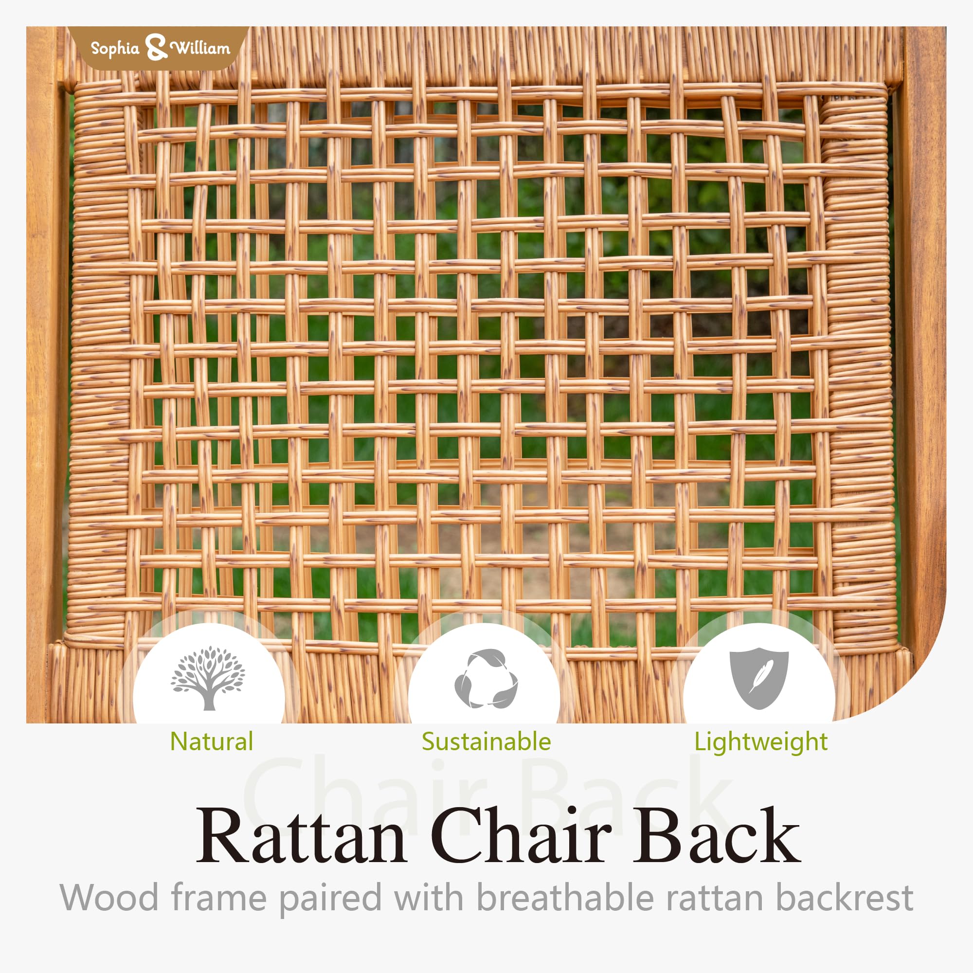 Sophia & William 2-Piece Outdoor Patio Dining Chairs Set - Handwoven Rattan Armchairs with Acacia Wood Frame for Porch, Backyard, Garden & Balcony - Perfect for Al Fresco Dining, Lounging & Outdoor Entertaining