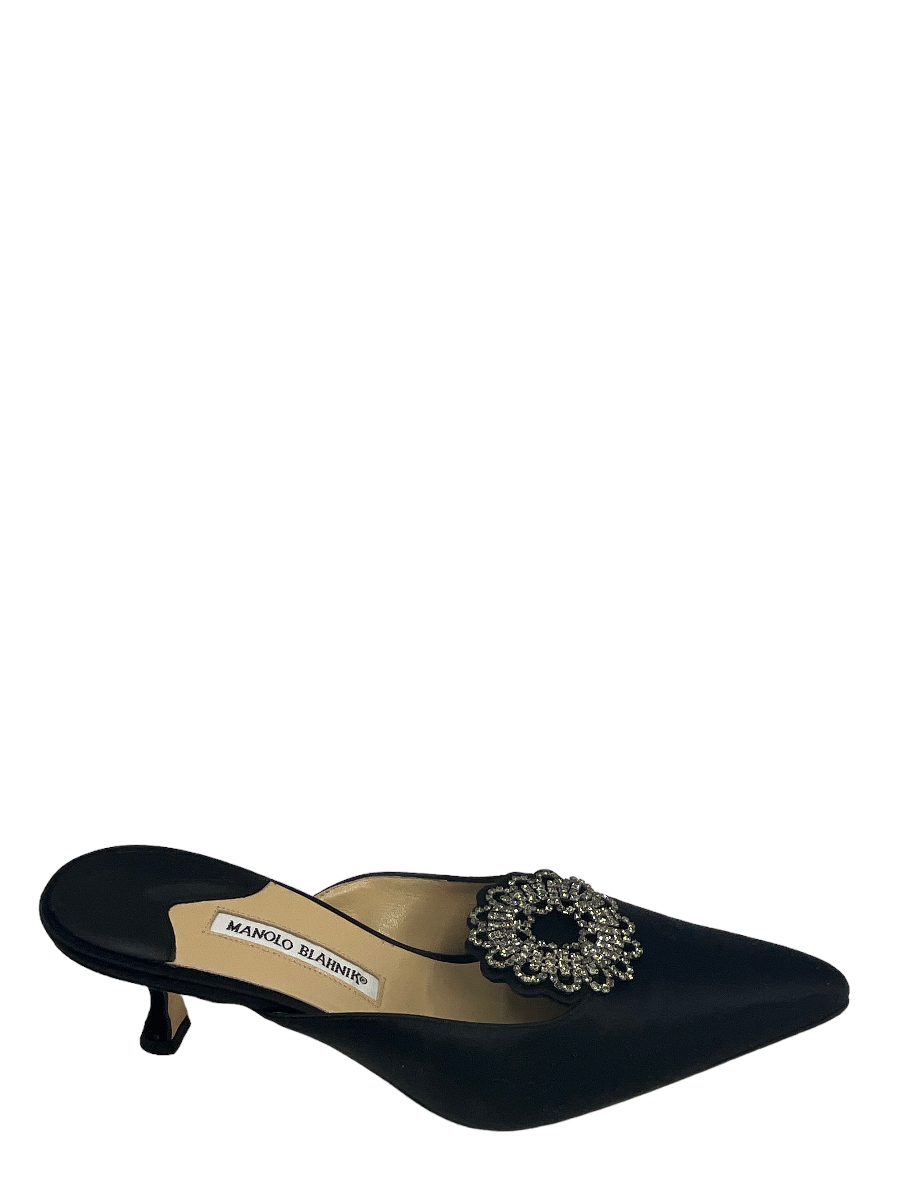 Manolo Blahnik Women's Crystal Embellished Satin Mules Size 11 - Elegant High Heel Slides for Weddings, Parties & Special Occasions