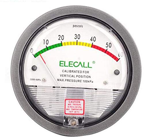 0-60PA Micro Differential Pressure Gauge - High Visibility Color Panel, Round Pointer Instrument for HVAC, Cleanrooms & Industrial Applications