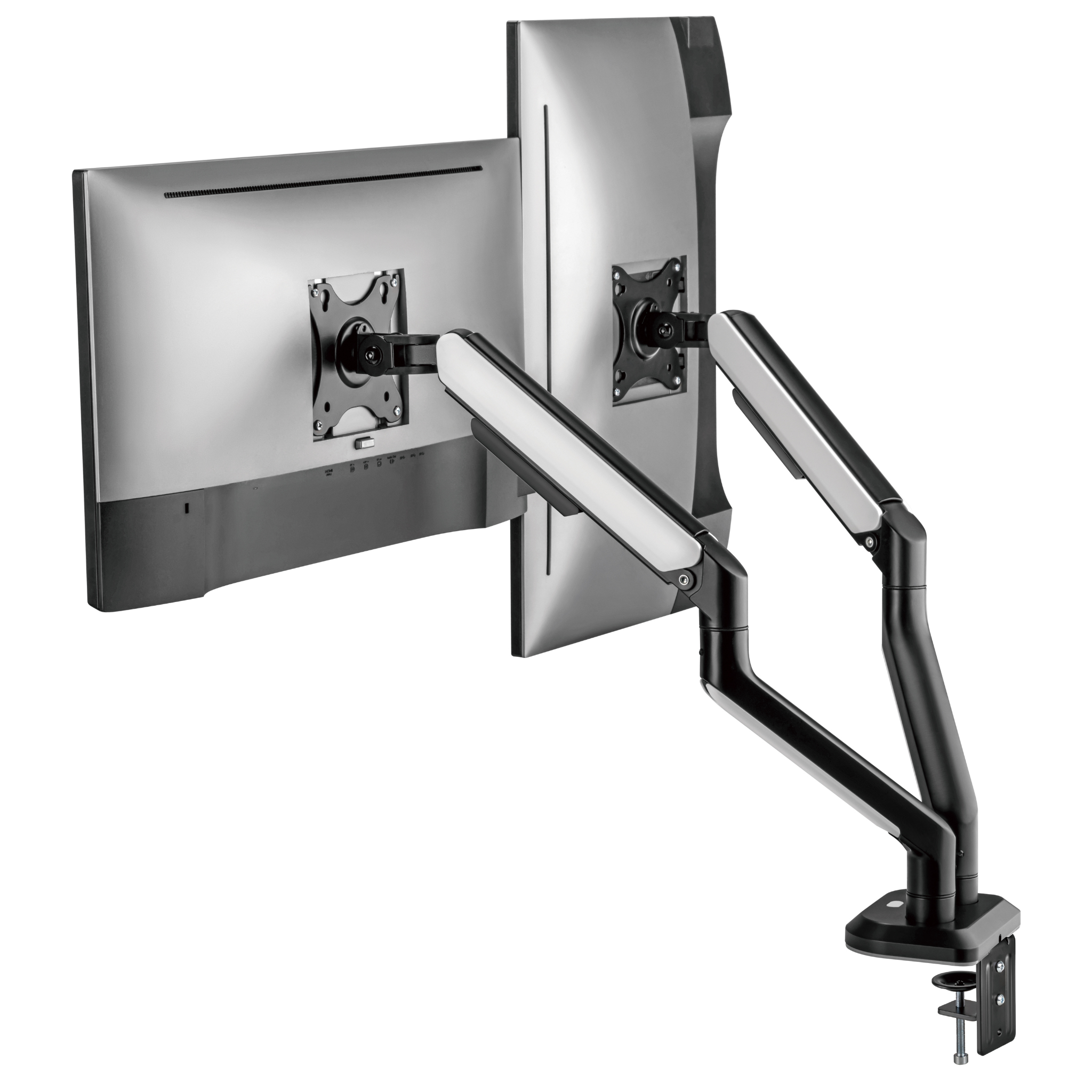 RGB Dual Monitor Mount Stand - Spring Assisted Adjustable Ergonomic Desk Clamp for Gaming & Office Setup | Perfect for Multi-Screen Workstations & PC Battlestations