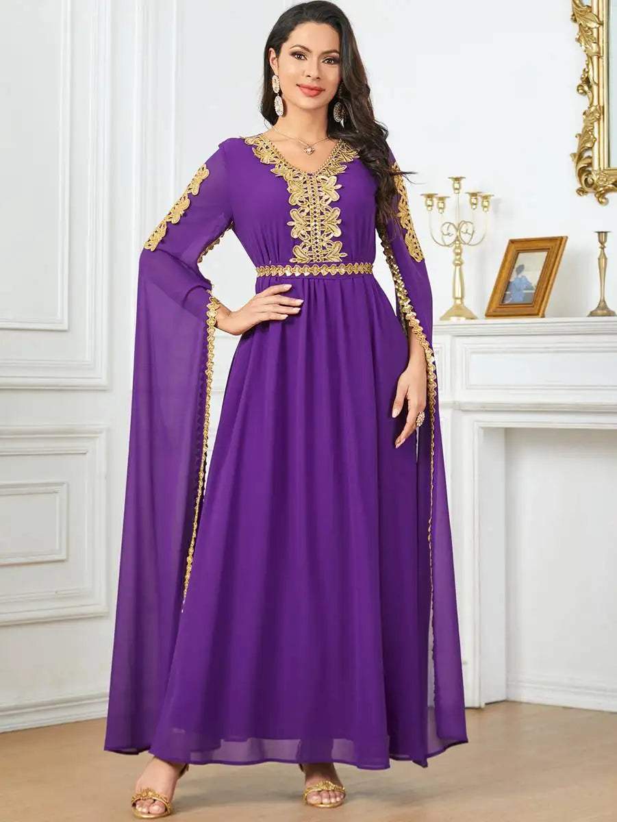 Elegant Eid Arab Caftan Dress with Flowy Chiffon Fabric and Raglan Sleeves - Perfect for Eid Celebrations, Weddings & Special Occasions