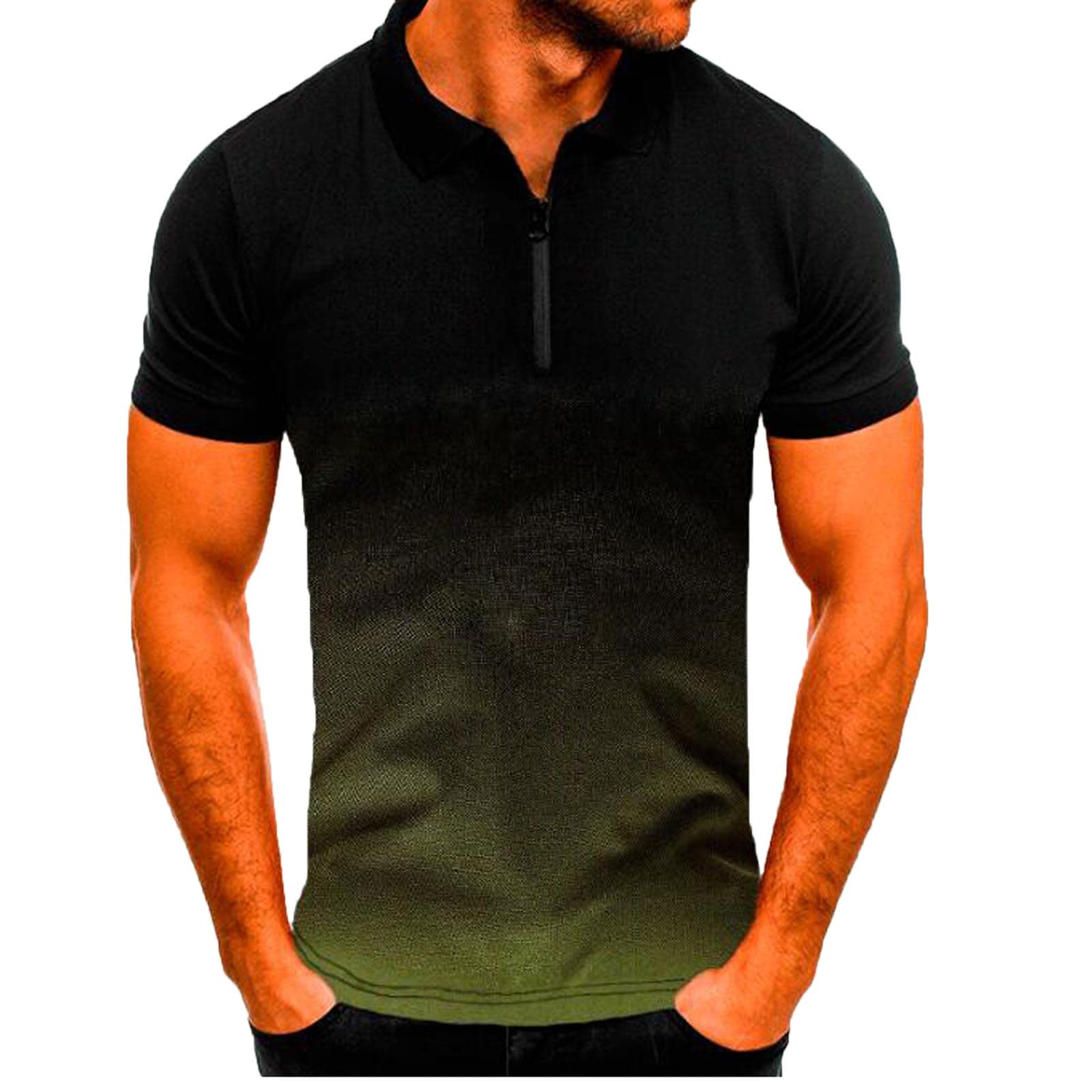 Men's Slim Fit Henley Shirt - Gradient Short Sleeve Button Lapel Athletic T-Shirt for Gym & Casual Wear | Moisture-Wicking Workout & Everyday Comfort Tee
