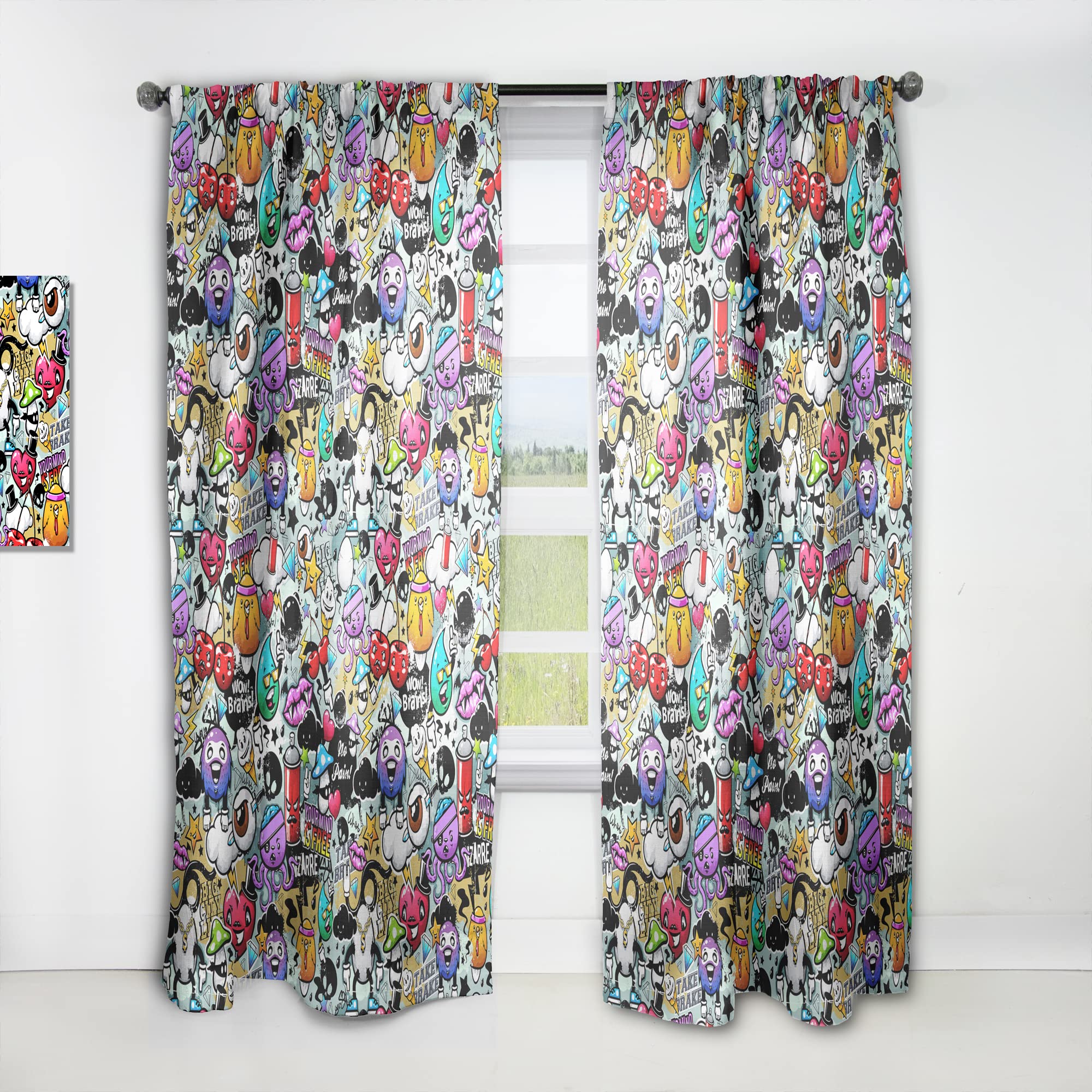 DesignQ Graffiti Texture Thermal Insulated Curtains - Single Panel 52x108 - Blackout Drapes for Bedroom & Living Room - Perfect for Home Decor, Privacy & Light Control