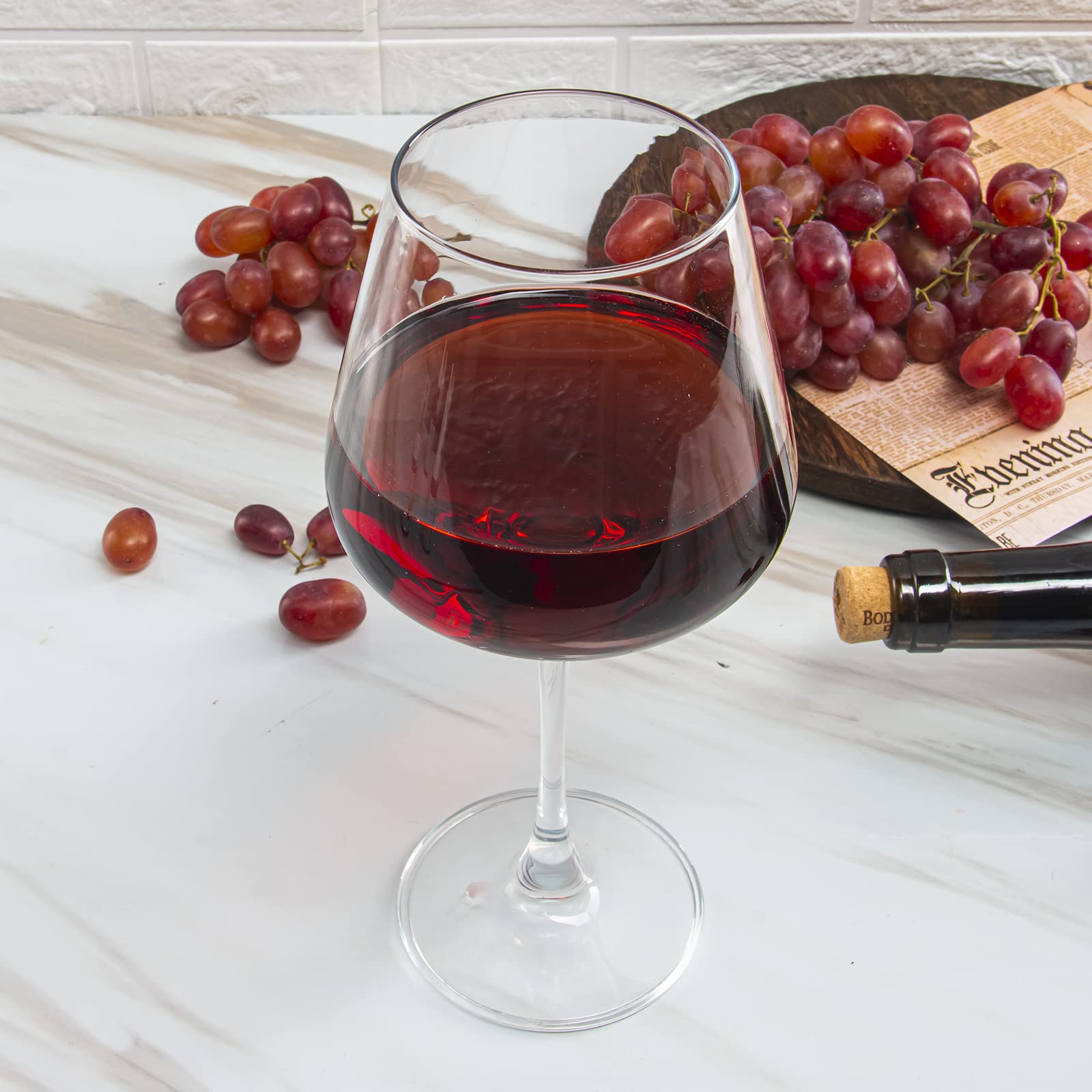 Premium 20oz Burgundy Wine Glasses Set of 6 - Crystal Clear Red Wine Glasses with Smooth Rim, Dishwasher Safe - Perfect for Dinner Parties, Wine Tasting & Home Entertaining