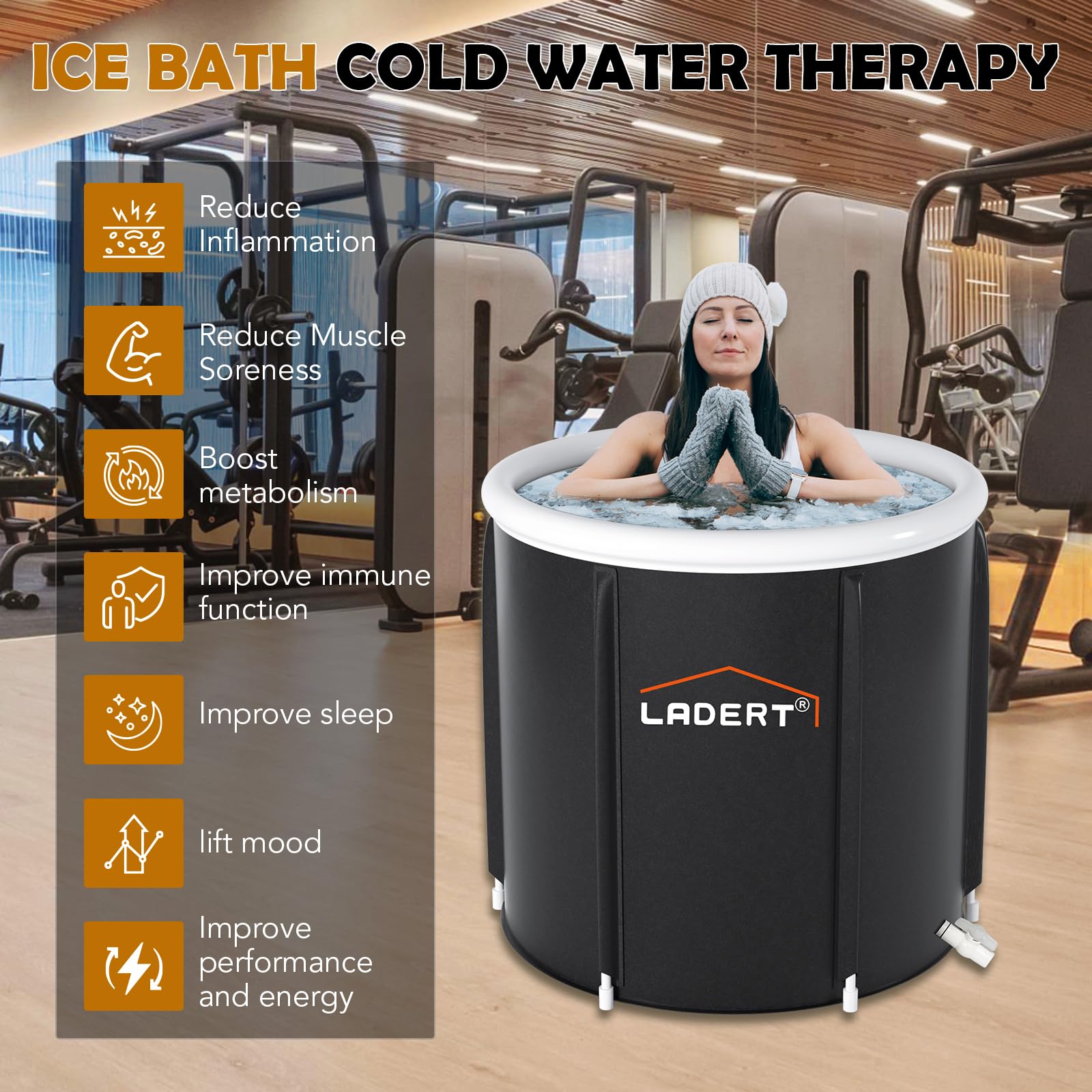 Portable Ice Bath Tub for Athletes & Cold Water Therapy - Inflatable Cold Plunge Tub with Thermometer & Timer for Muscle Recovery - Indoor/Outdoor Use for Post-Workout, Sports Training & Hydrotherapy
