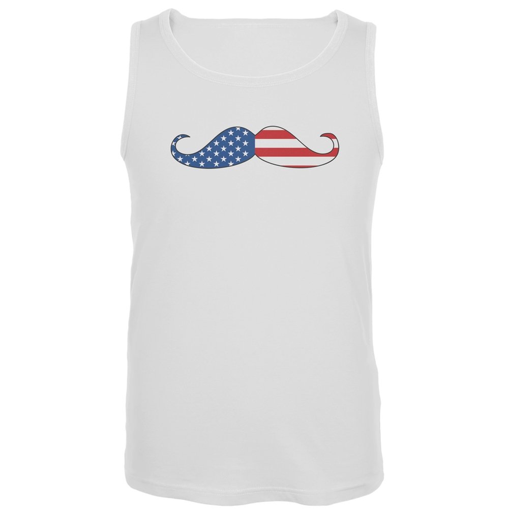 Old Glory Patriotic American Mustache Men's Tank Top - Small White - Perfect for 4th of July, BBQ & Summer Outings