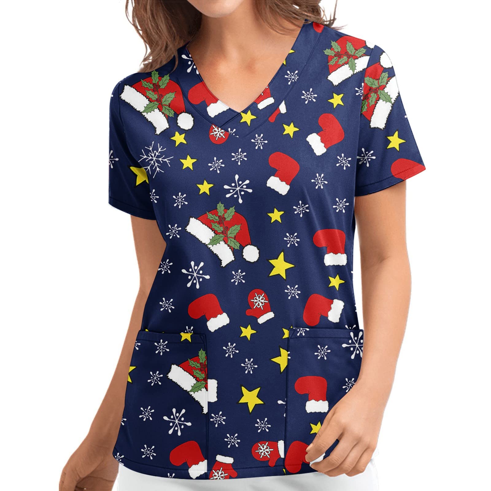 Women's 4-Way Stretch Scrubs Top - V Neck Short Sleeve Nursing Uniform for Work & Casual Wear | Comfortable Medical Workwear for Nurses, Doctors & Healthcare Professionals