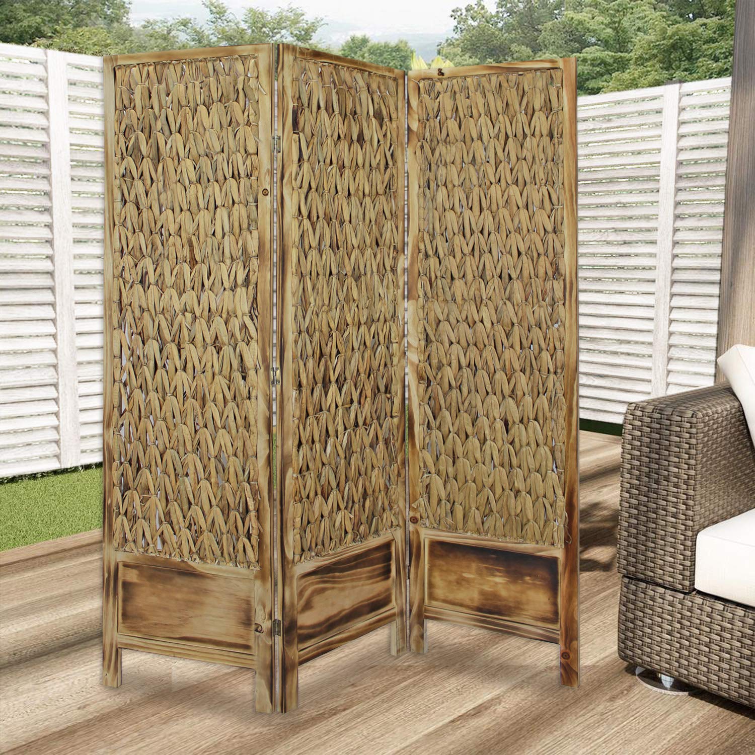 67 x 48 Inch Brown Room Divider Screen - Foldable Privacy Partition for Home Office, Bedroom & Living Room Decor