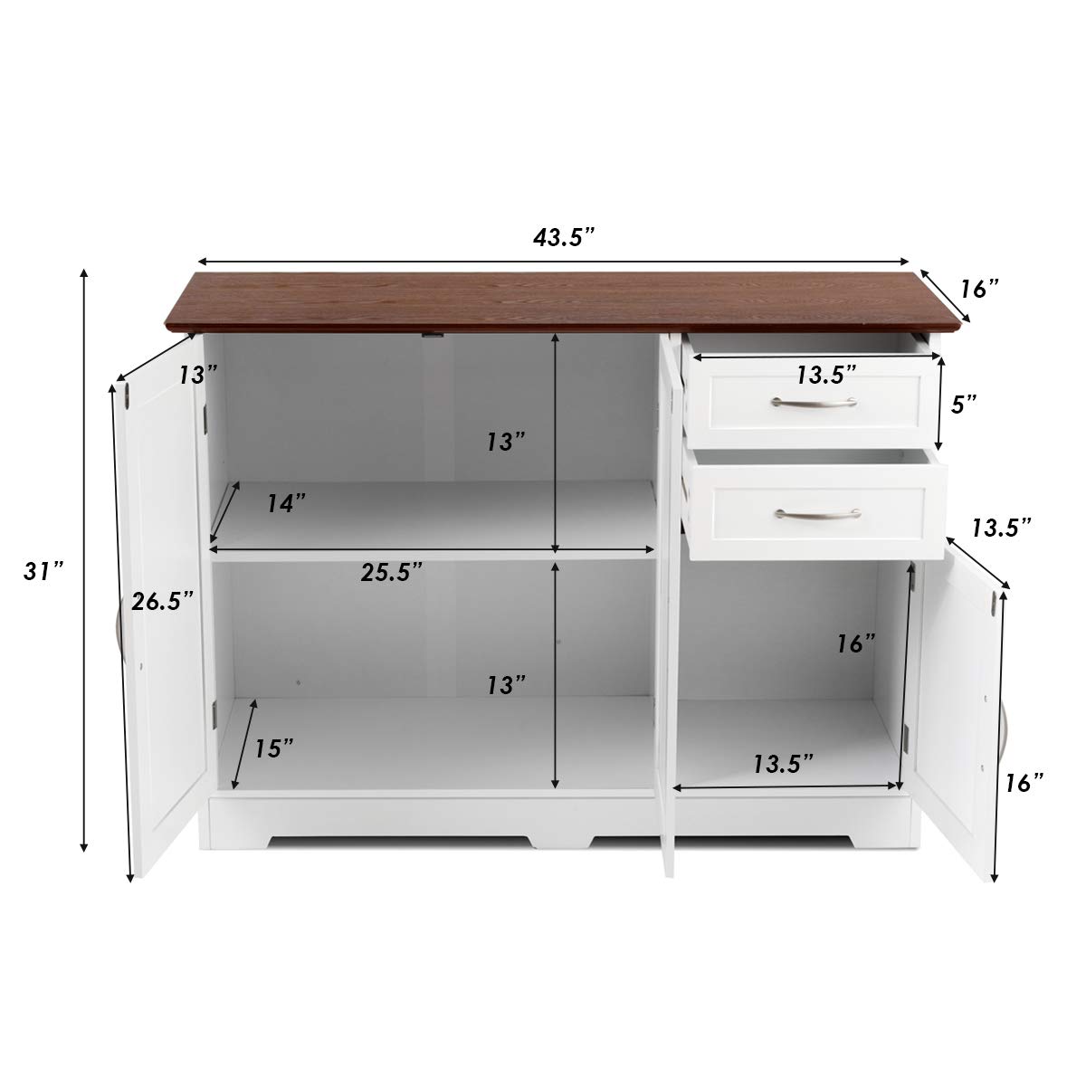 Giantex Buffet Sideboard Storage Cabinet - 2-Door Credenza with 2 Drawers, White & Vermilion - Kitchen Dining Room Furniture Organizer, Entryway Cupboard - Perfect for Home Dining Storage, Living Room Decor, and Hallway Organization