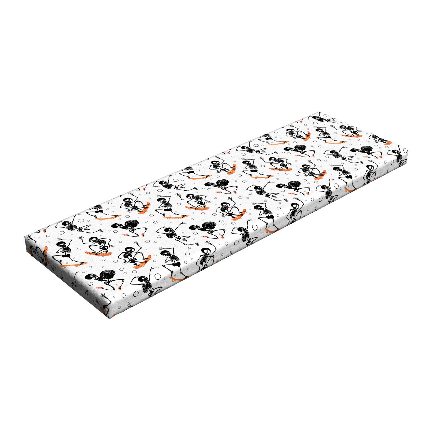 Ambesonne Skeleton Bench Cushion - Whimsical Skateboard & Bubbles Design, Standard Size 45