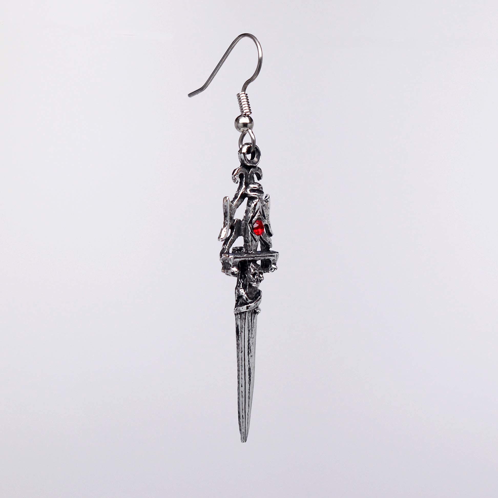 Gothic Skull Dagger Earrings with Crystals for Renaissance Costume