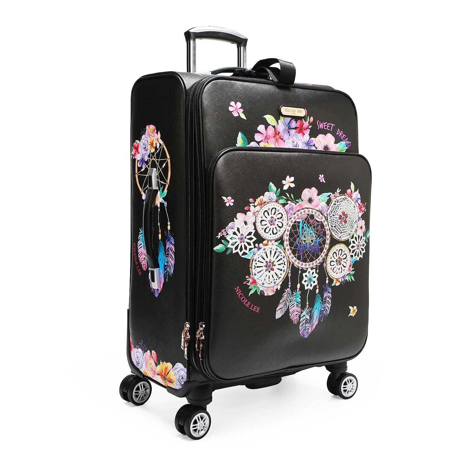 Nicole Lee 3-Piece Luggage Set with Spinner Wheels - Lightweight Durable Suitcase Set for Travel, Carry-On & Checked Bags (Dream of All Colors Collection) - Perfect for Family Vacations, Business Trips & International Travel