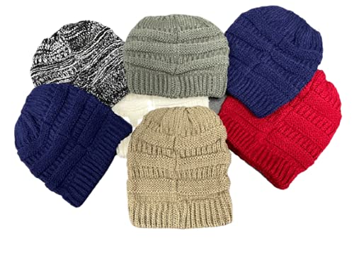 Women's Ribbed Ponytail Beanie Hat - Winter Warm Knitted Slouchy Beanie for Big Girls - Perfect for Outdoor Activities, Running, and Casual Wear