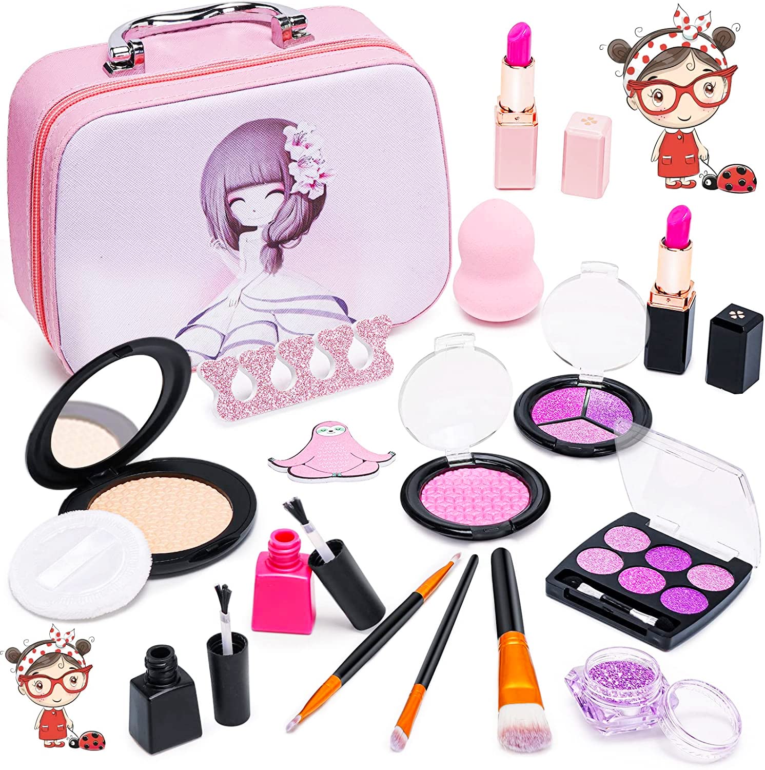 Pretend Makeup Kit for Girls - Kids Cosmetic Play Set with Beauty Case & Bag | Perfect for Toddler Dress Up, Birthday & Christmas Gifts | Great for Role Play, Tea Parties & Pretend Beauty Salon Games