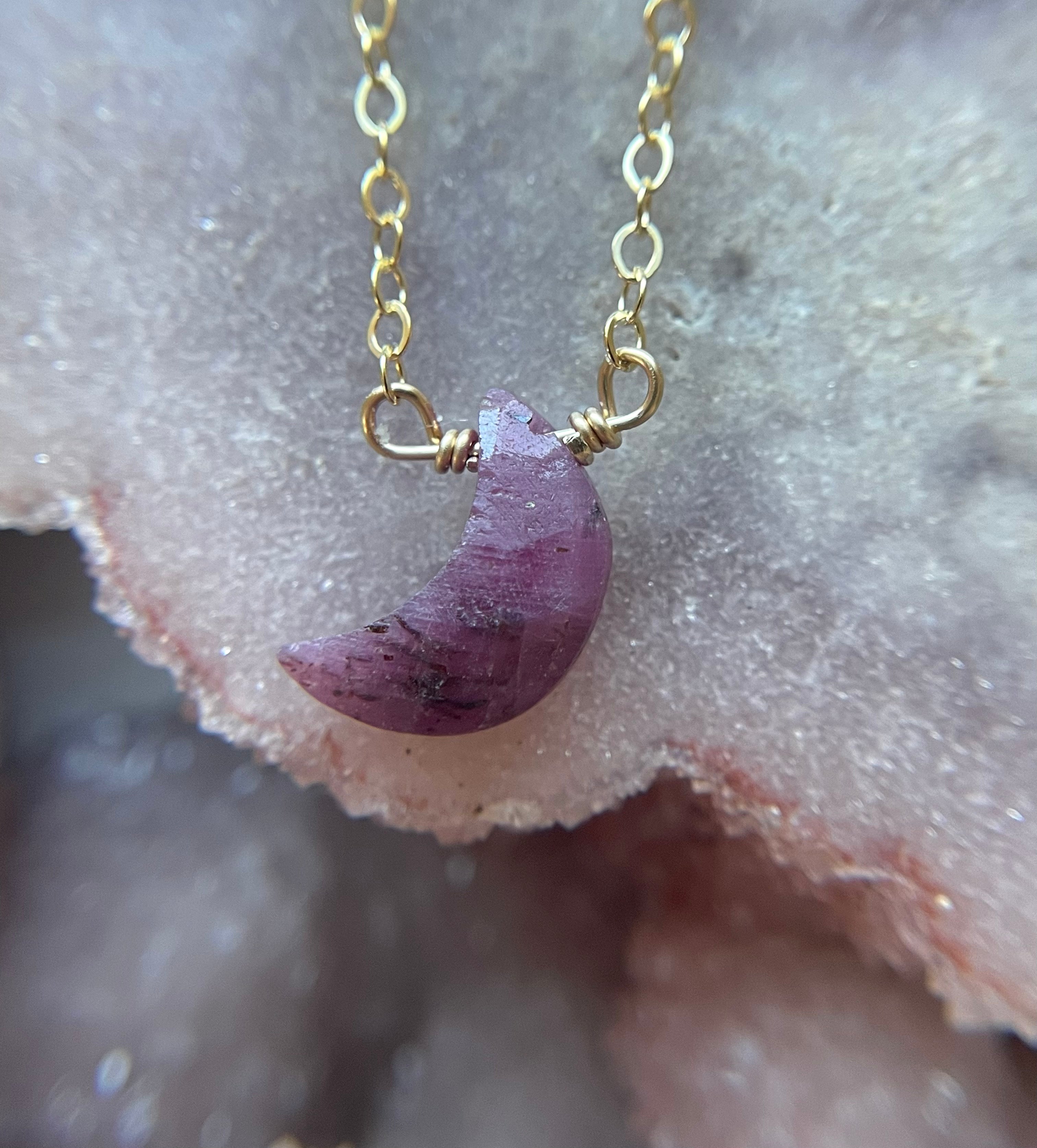 Tiny Ruby Moon Crystal Necklace – Elegant Sterling Silver Pendant for Women | Perfect Gift for Valentine’s Day, Anniversary & Special Occasions | Boho Chic Jewelry for Everyday Wear & Spiritual Healing