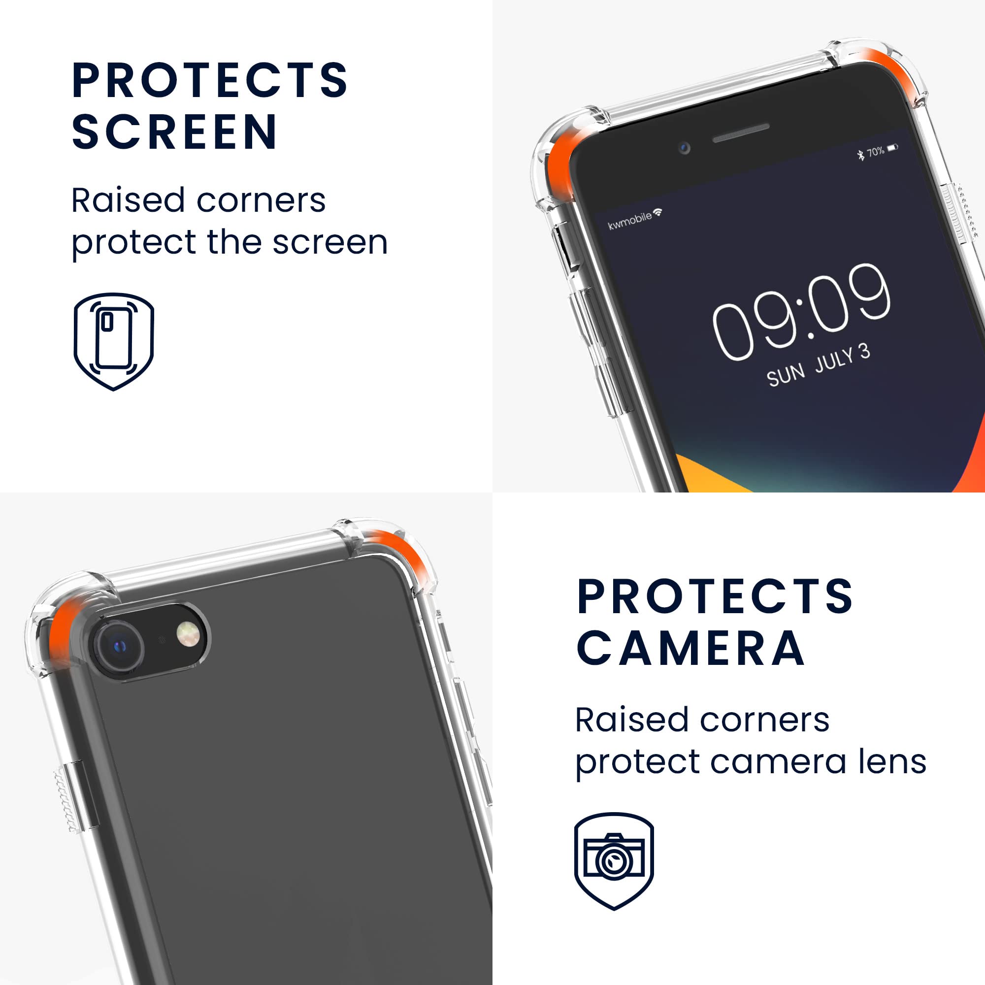 kwmobile Clear TPU Crossbody Phone Case Compatible with Apple iPhone SE (2022/2020) & iPhone 8/7 - Protective Cover with Adjustable Lanyard Strap (Black/Transparent) - Perfect for Travel, Shopping & Outdoor Activities