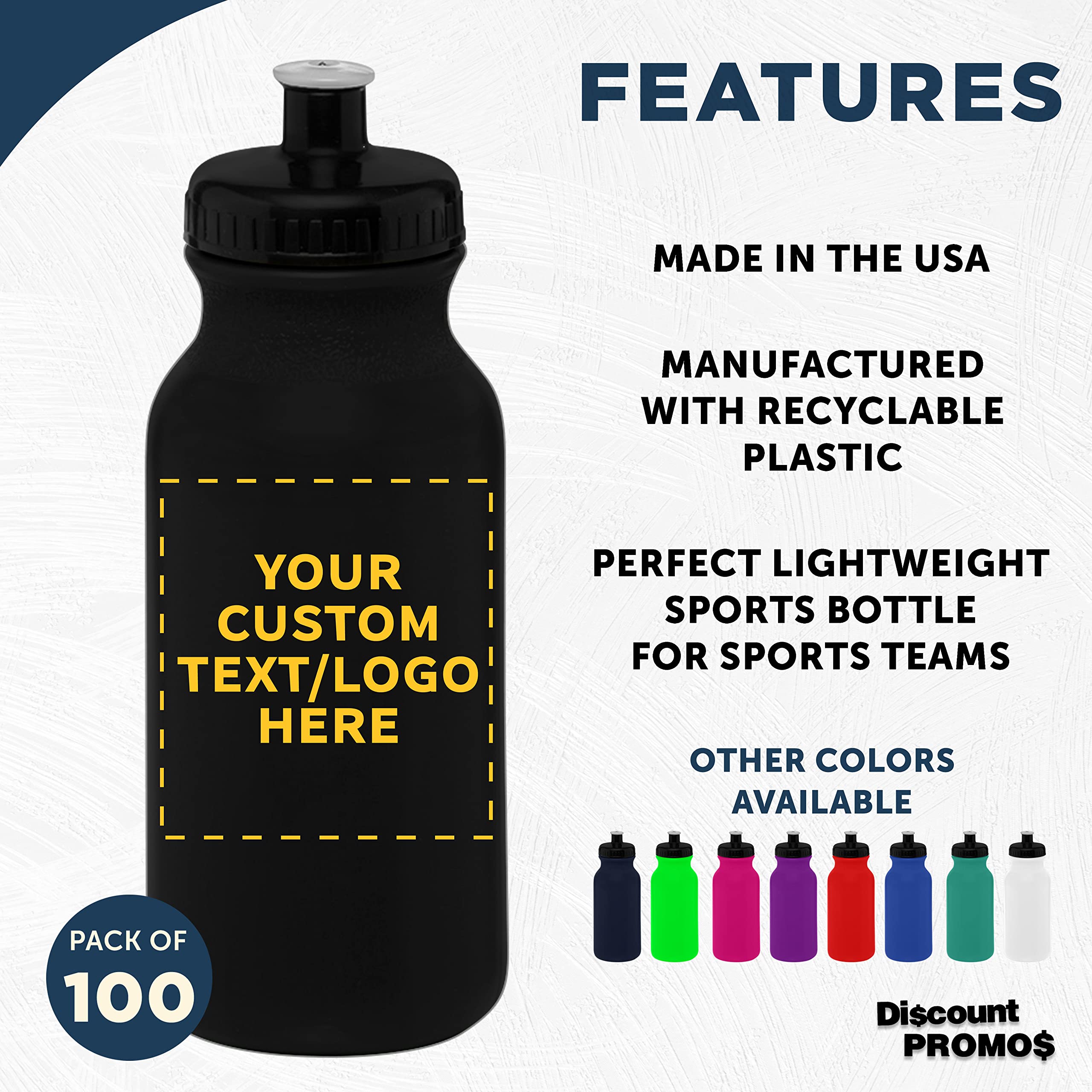 Custom 20 oz. Water Bottles with Push Cap - Bulk Pack of 100 Personalized Sports Bottles - Ideal for Gym, Hiking, Camping & Outdoor Activities - Great for Team Events, Corporate Gifts & School Promotions - Black