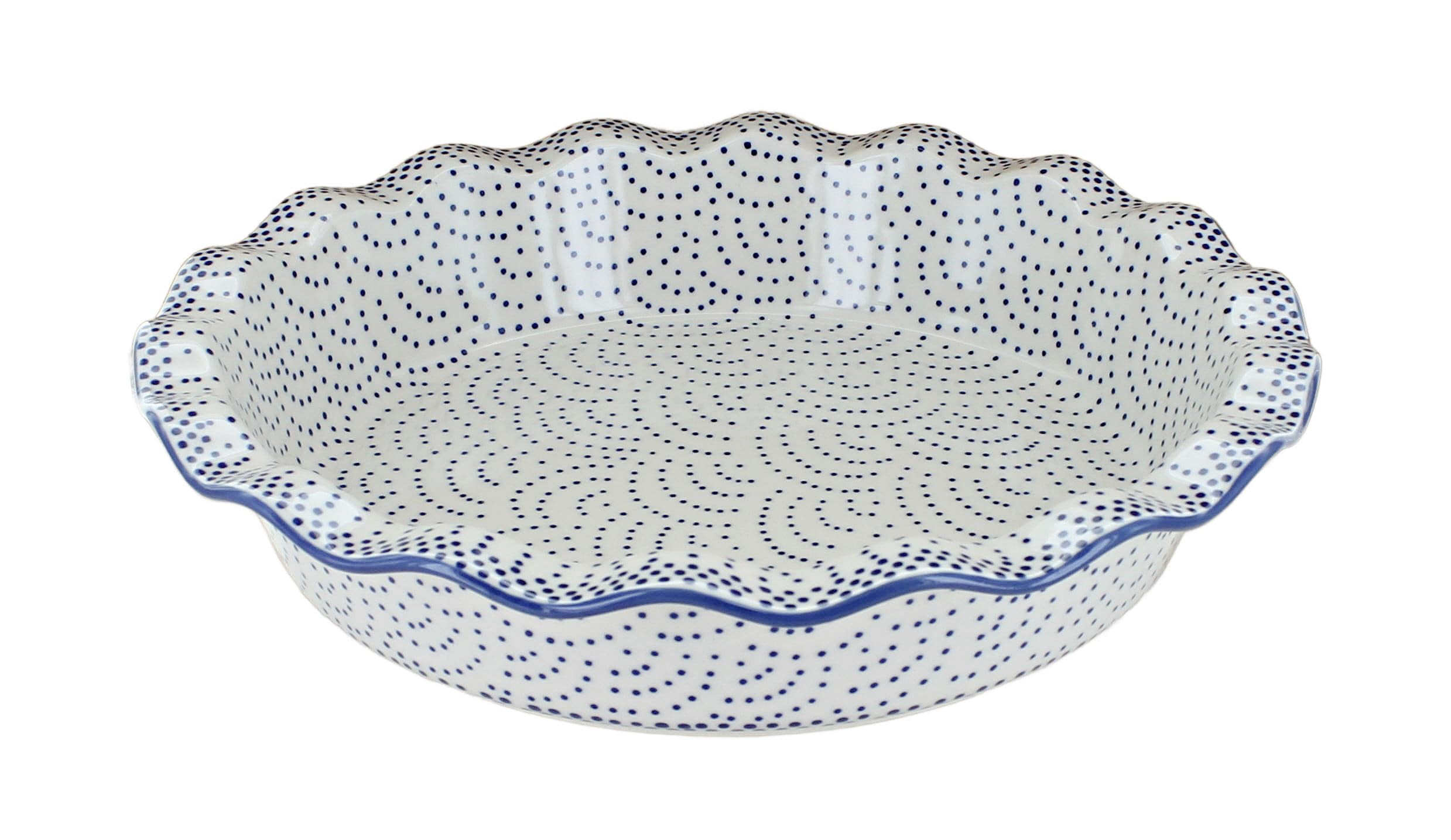 Handmade Blue Rose Polish Pottery Pie Plate with Small Dots - Elegant Ceramic Baking Dish for Pies, Quiches & Desserts - Perfect for Holiday Baking, Dinner Parties & Rustic Kitchen Decor