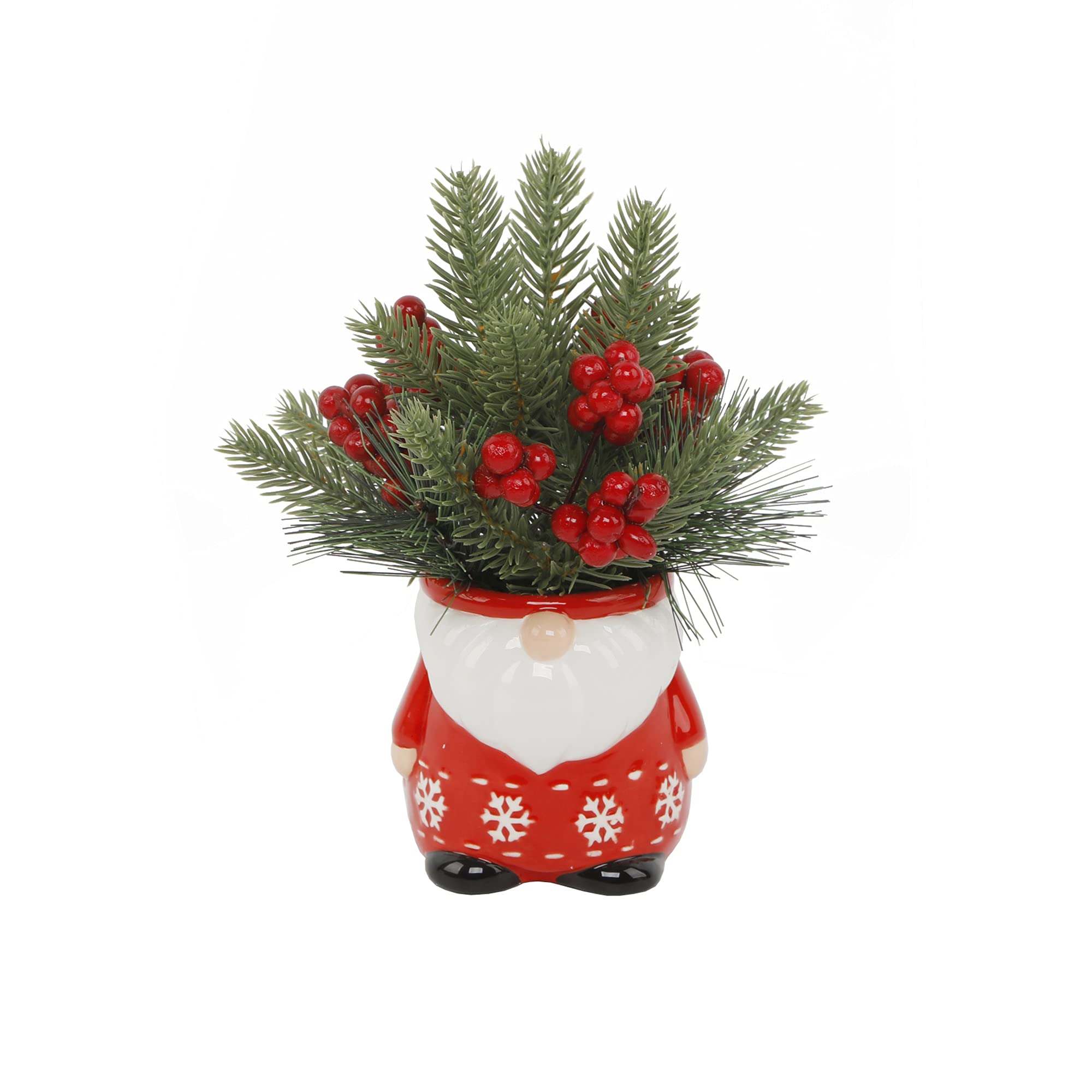 Christmas Gnome Ceramic Pot with Flora Bunda Mix - 3.75x3.75x3.5 Inch Holiday Home Decor for Tabletop, Gift Giving & Festive Centerpiece