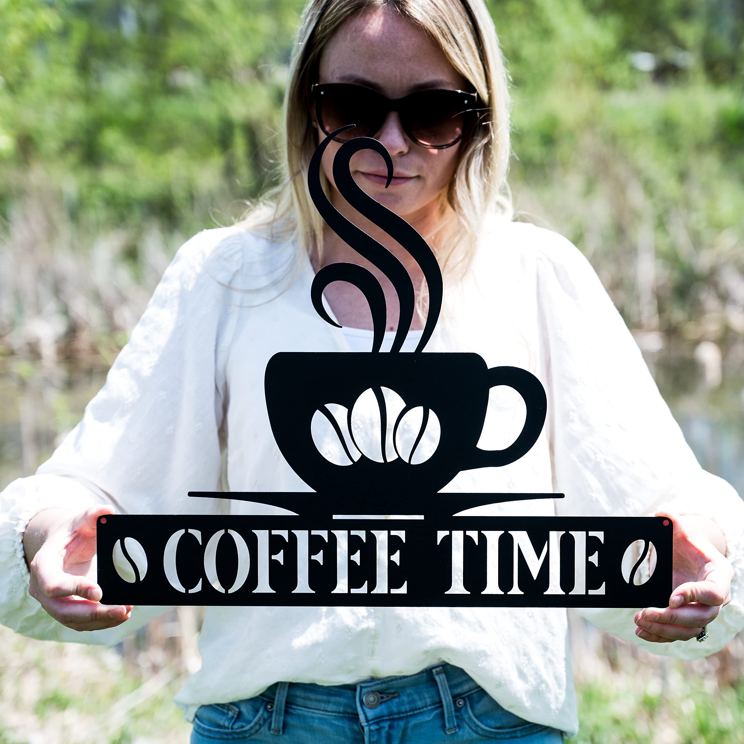 Coffee Sign Metal Wall Art for Kitchen Decor, Steel Coffee Time Sign, Rustic Coffee Wall Decor for Home, Cafe, or Office