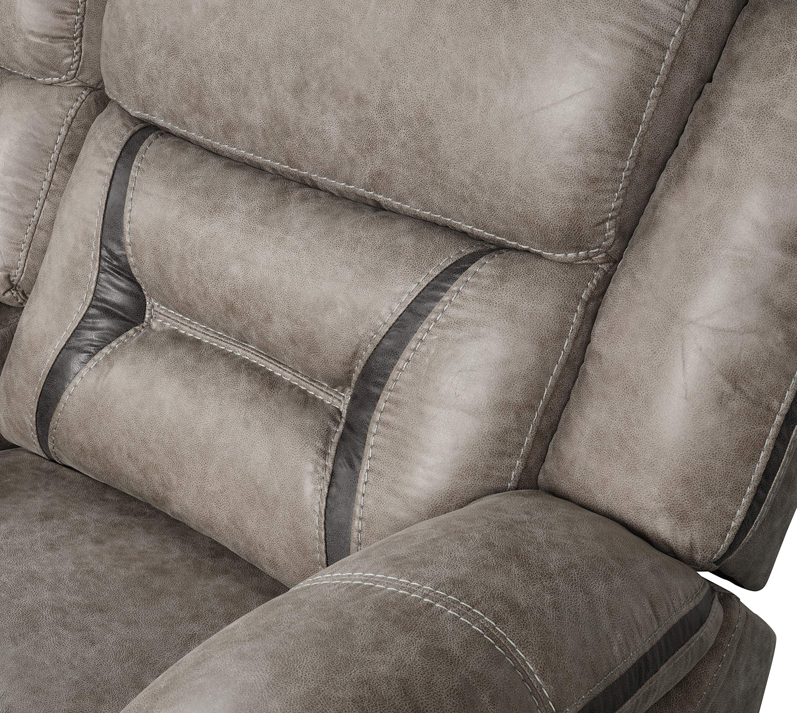 Roundhill Furniture Elkton Manual Recliner Sofa with Storage Console - Taupe Upholstery | Comfortable Living Room Seating for Relaxation & Entertainment