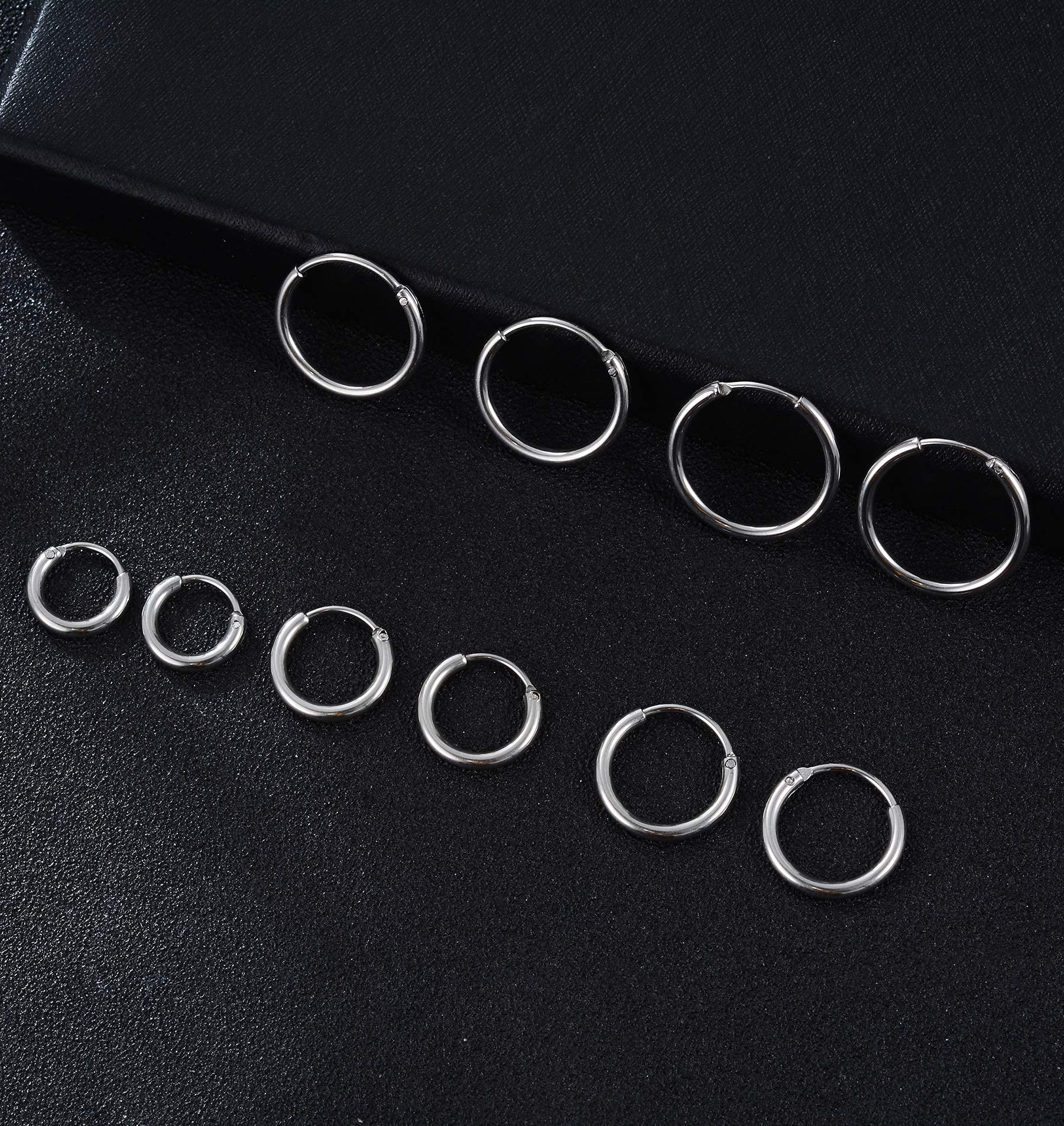 5 Pairs Small Hoop Earrings for Women - Stainless Steel Cartilage Tragus Clicker Nose Lip Rings - Cute Twisted Huggie Earrings for Everyday Wear & Gifts