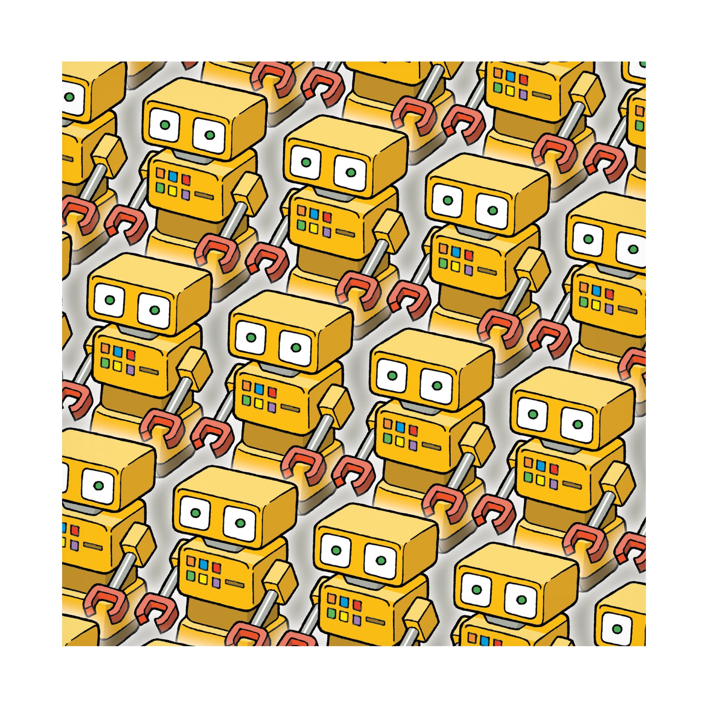 Trademark Fine Art 'Yellow Robo Army' Canvas Wall Art by Duncan Wilson - Modern Robot Painting for Living Room, Bedroom & Office Decor